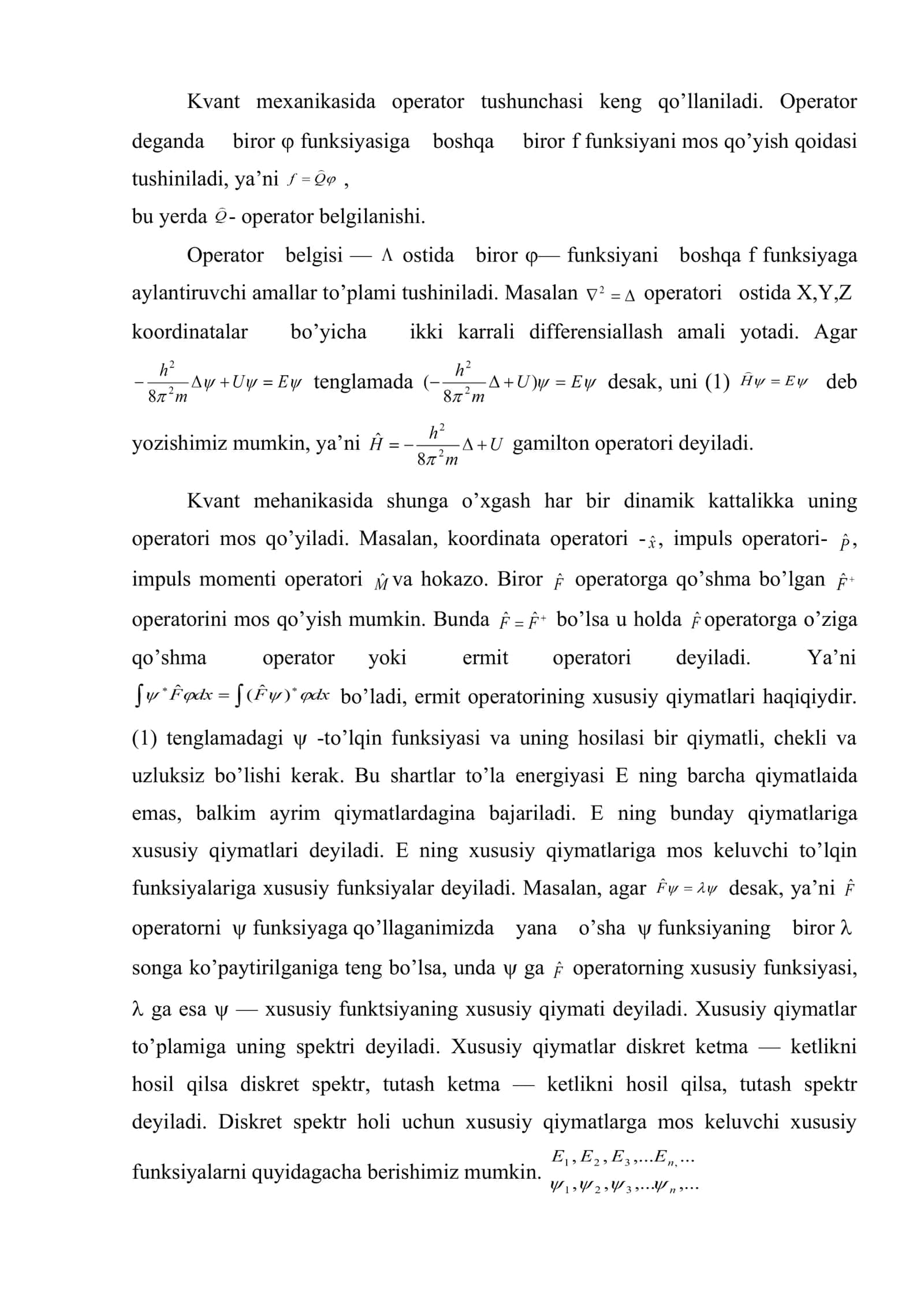 Operatorlar nazariyasidan qisqacha ma’lumot 2