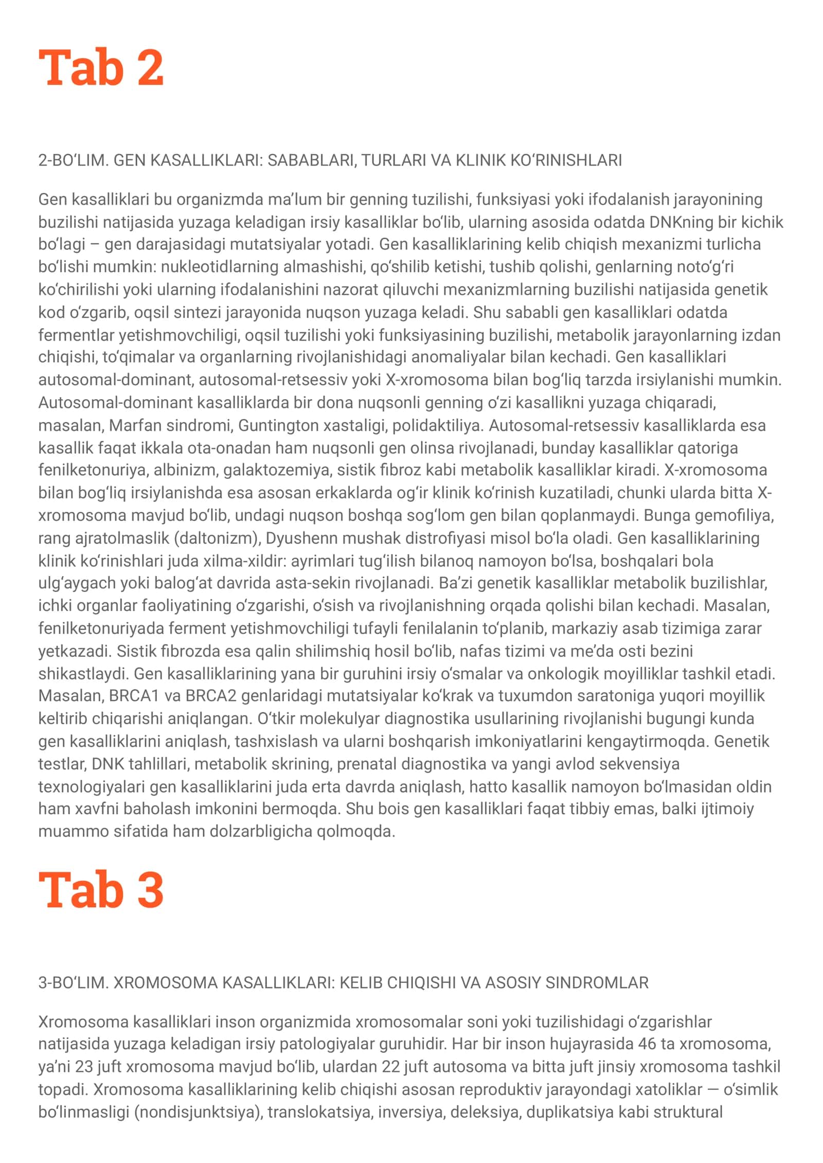 Irsiy kasalliklar: xromosoma va gen kasalliklari. Tibbiy genetik maslahat 2