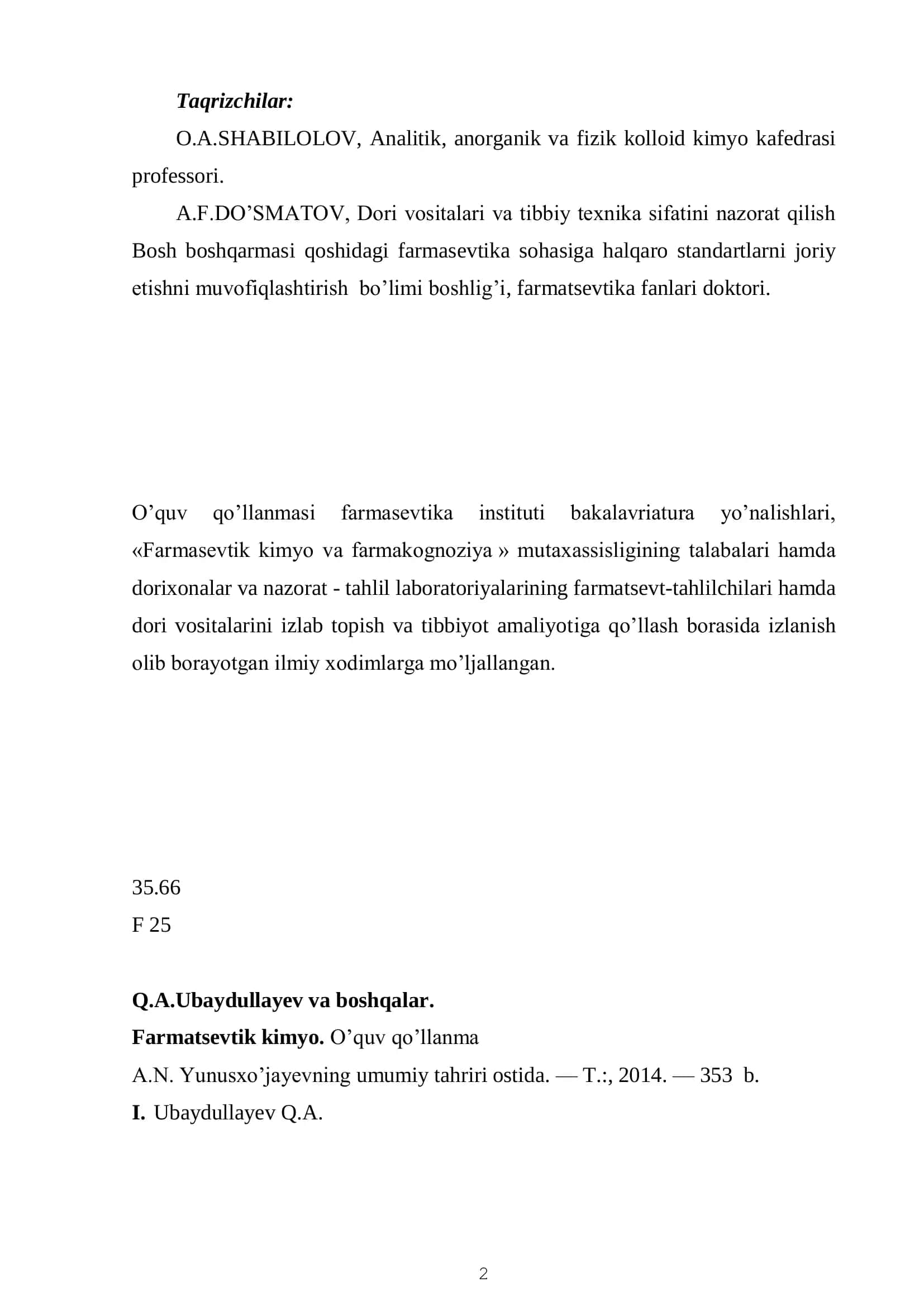 Farmatsevtik kimyo 2