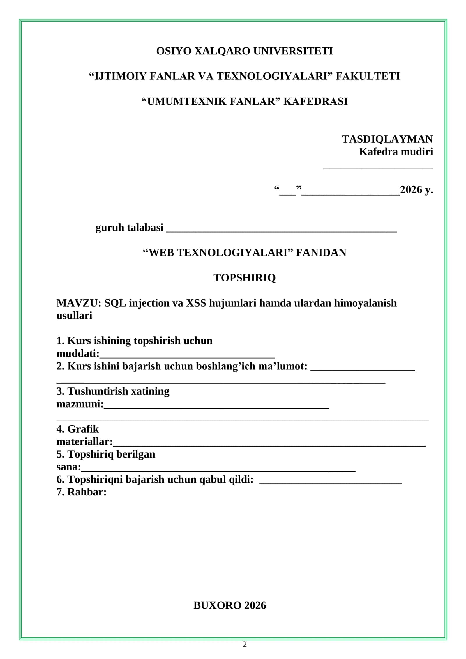 WEB TEXNOLOGIYALARI FANIDAN KURS ISHI 2