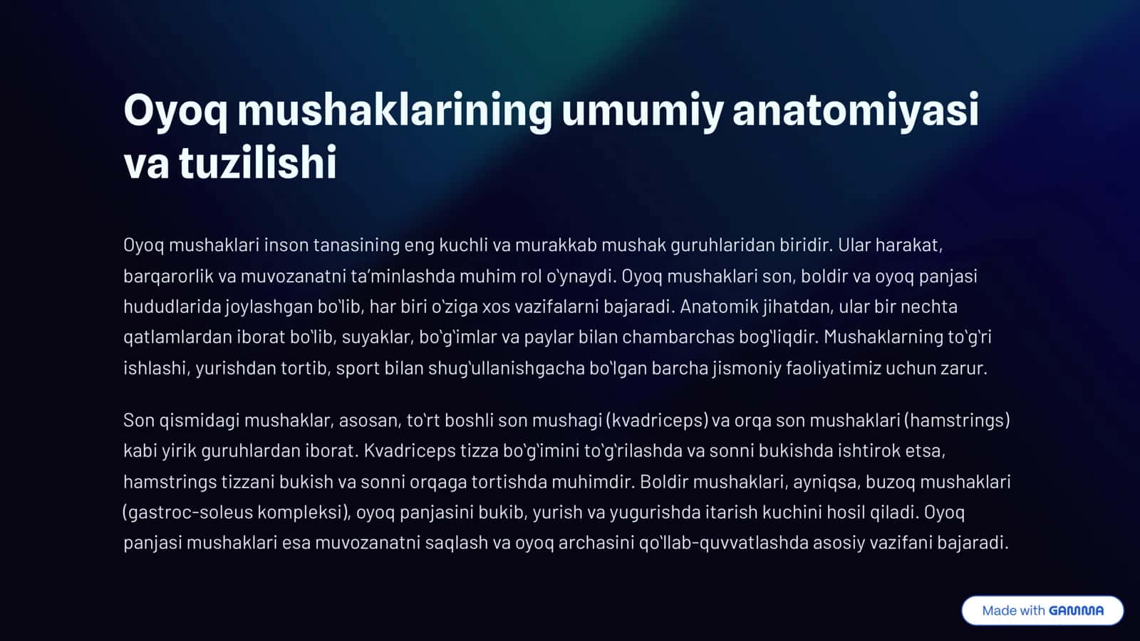 Oyoq mushaklarining umumiy anatomiyasi 2