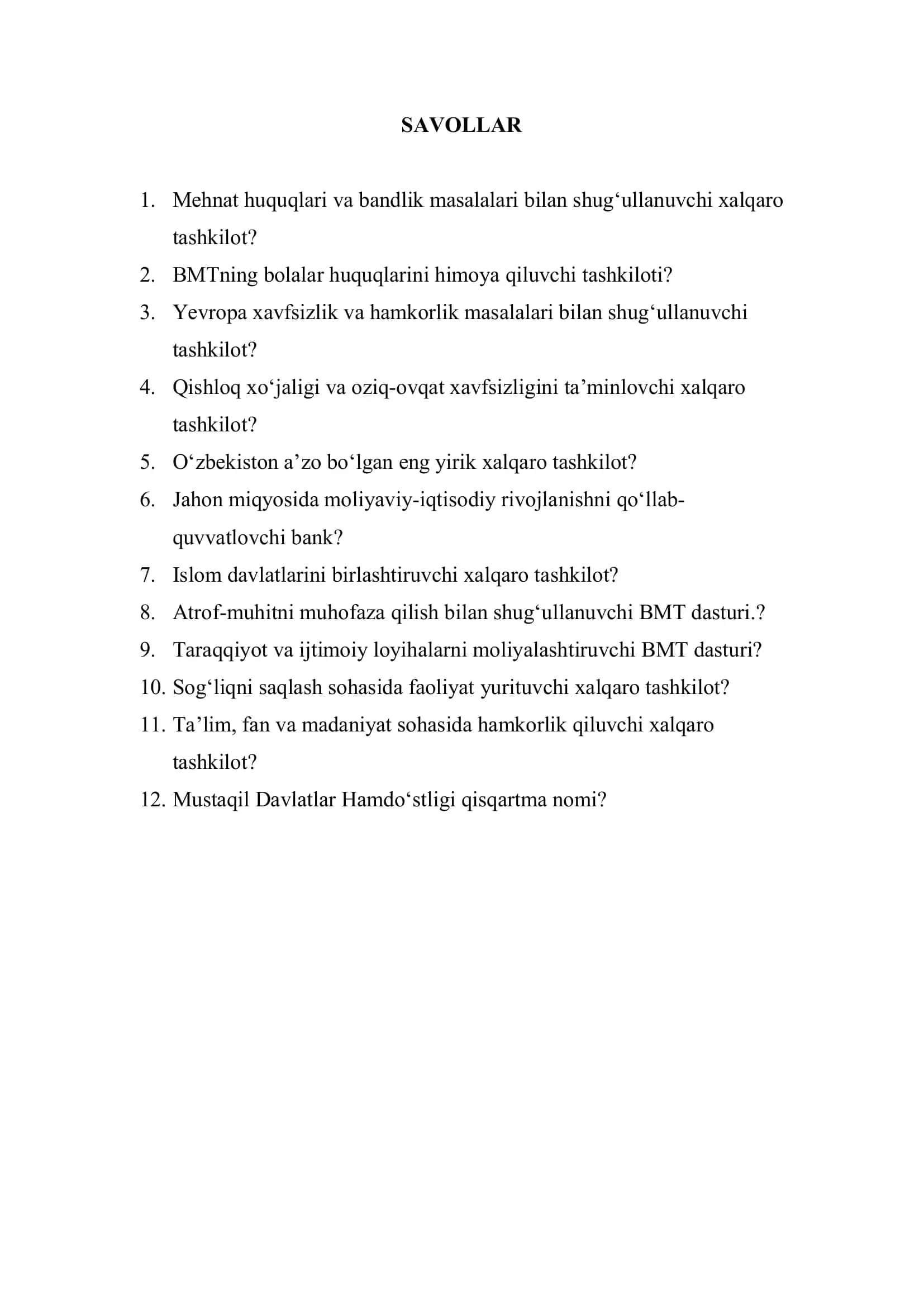 Oʻzbekistonda xalqaro tashkilotlar bilan hamkorlik aloqalari 2