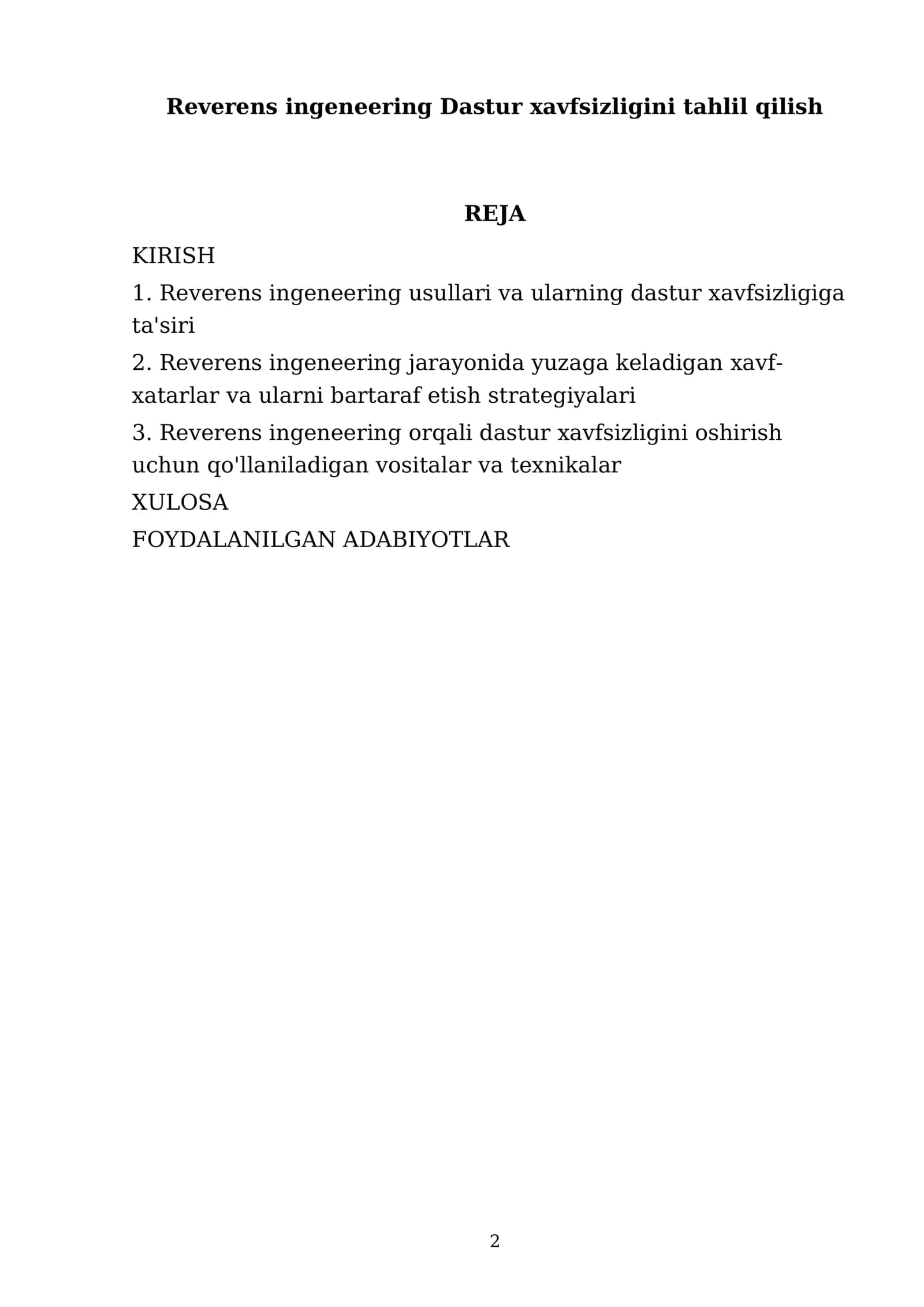 Reverens ingeneering Dastur xavfsizligini tahlil qilish 2