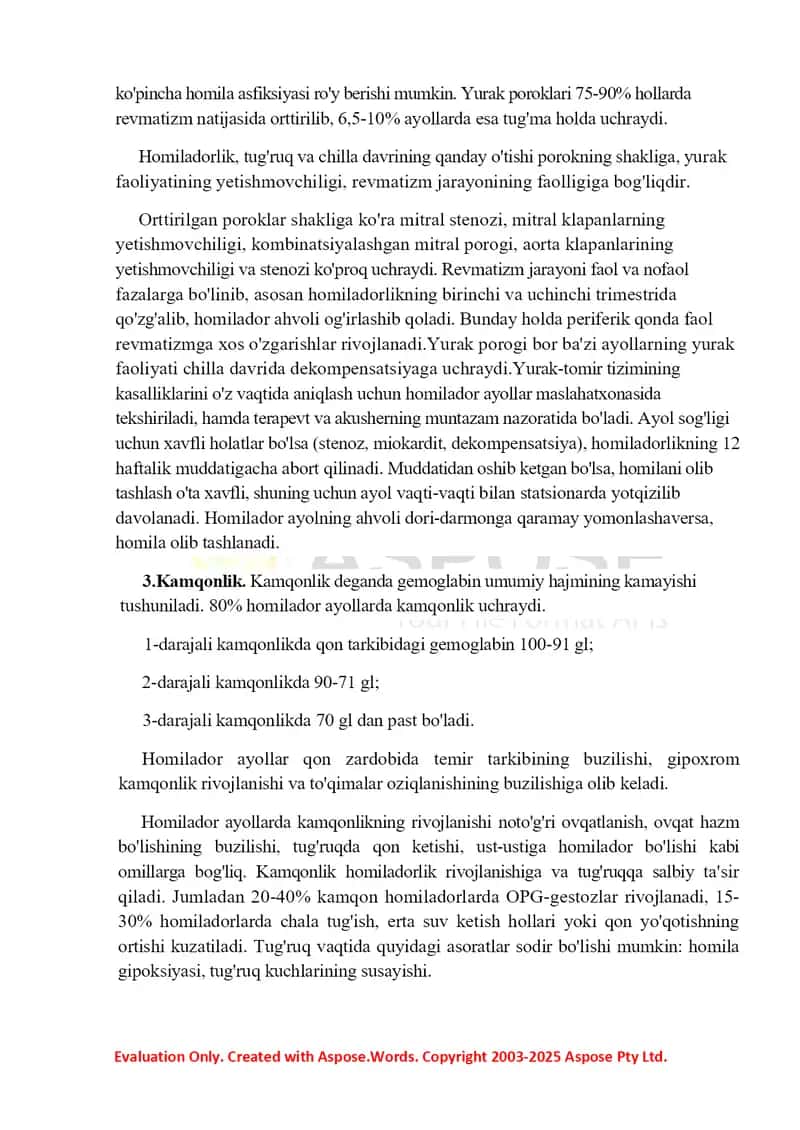 Ekstragenital kasalliklar va homiladorlik. Ularda hamshiralik parvarishining xususiyatlari 2