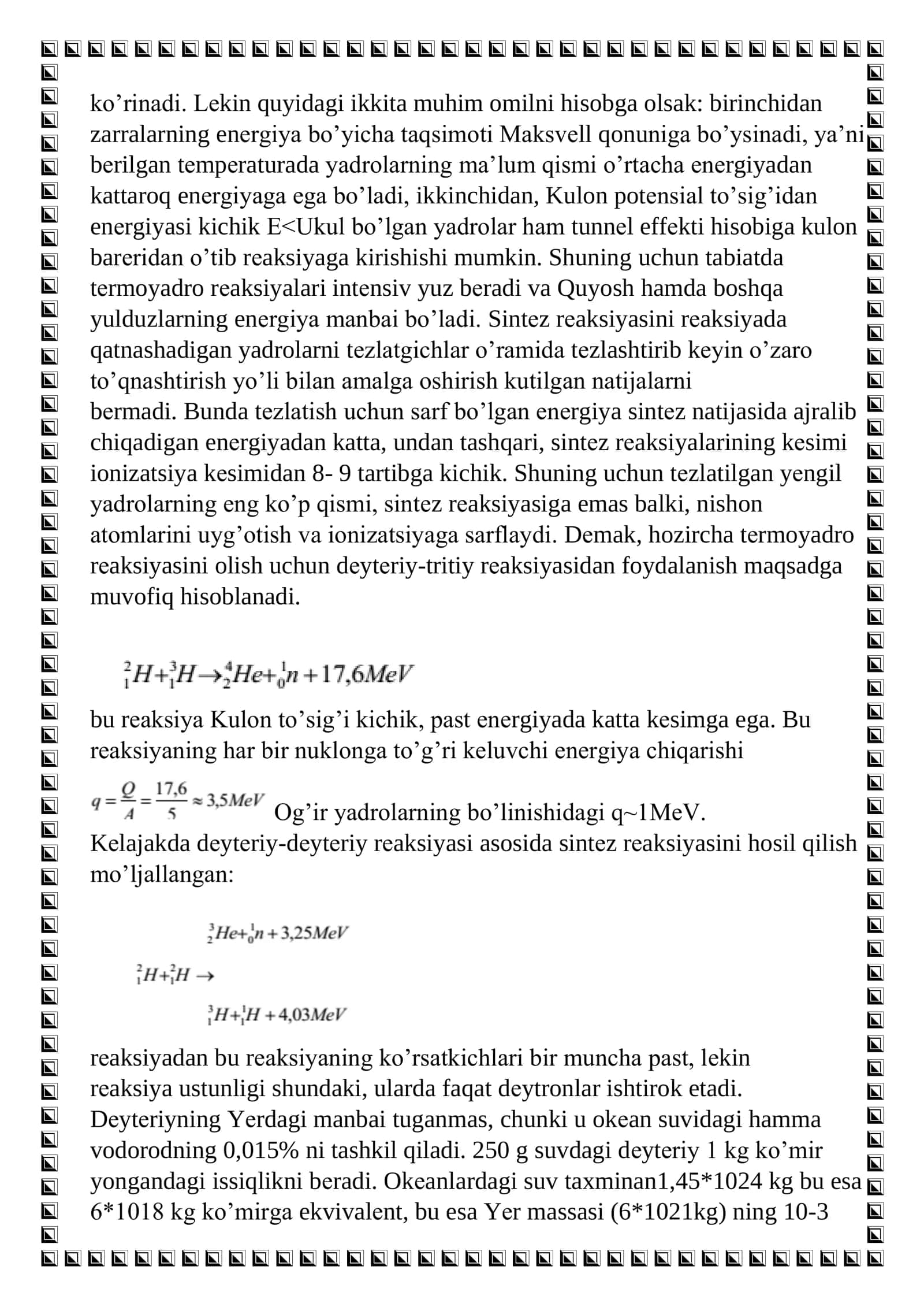 Termoyadro sintez reyaaksiyalarini boshqarish muammosi 2