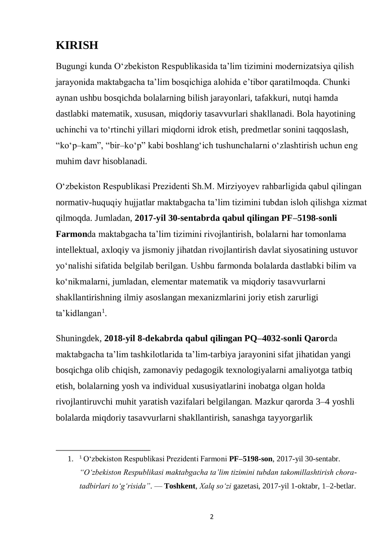 MIQDORIY TASAVVURLARNI SHAKLLANTIRISHDA AMALIY ISHLAR VA TAJRIBA-SINOV NATIJALARI 2
