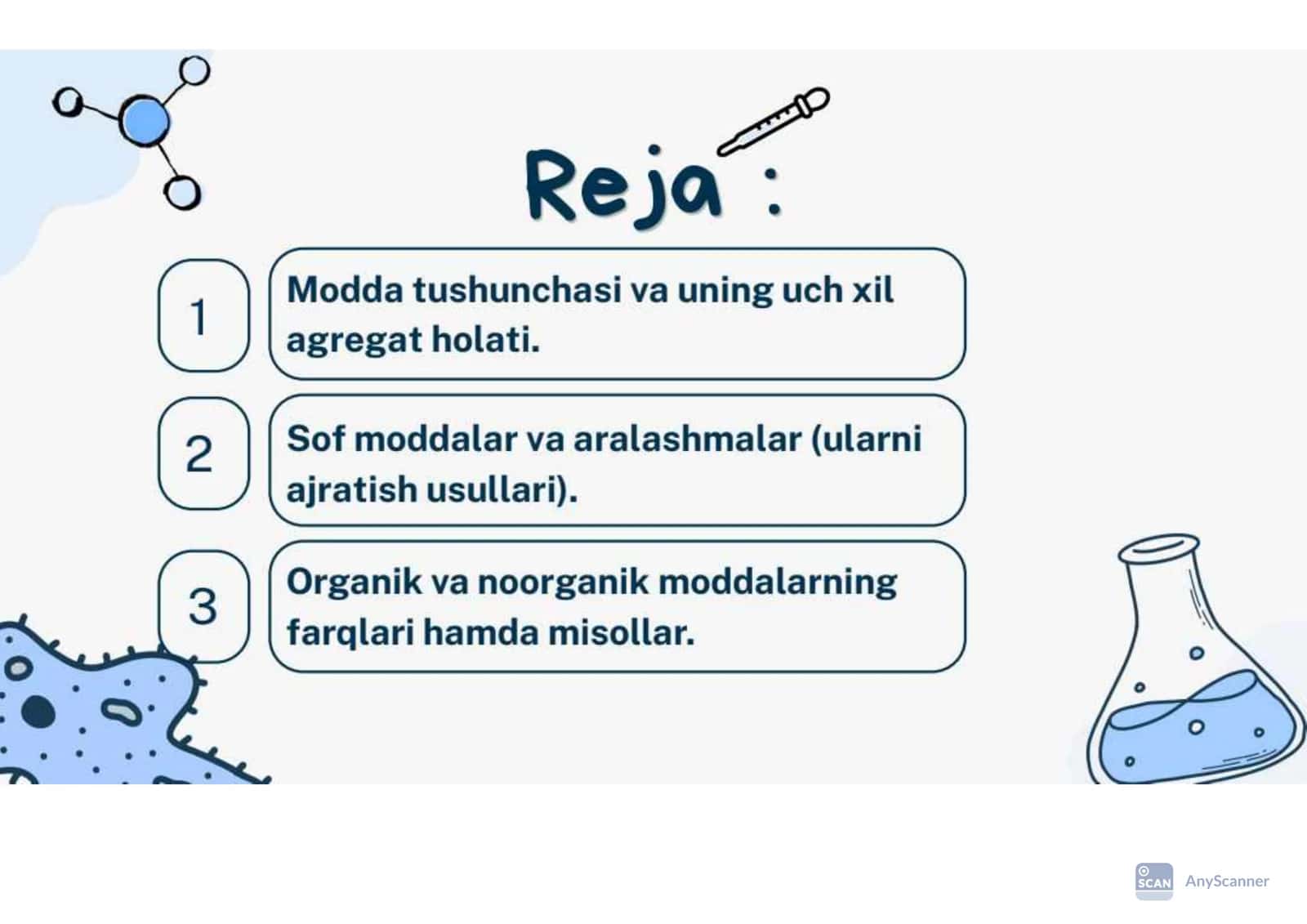 Moddalar. Moddalar aralashmalari. Organik va noorganik moddalar 2