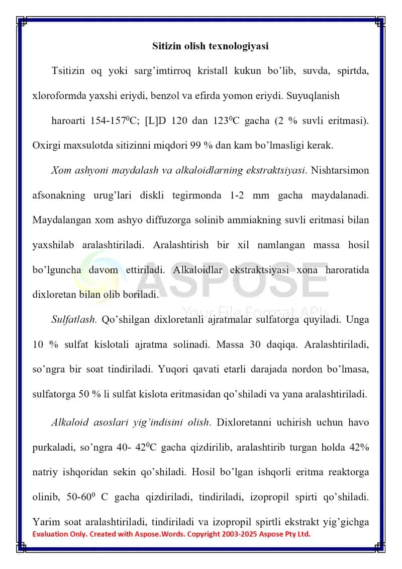 Sitizin, morfin, efedrin gidroxlorid, olish texnologiyalari 2