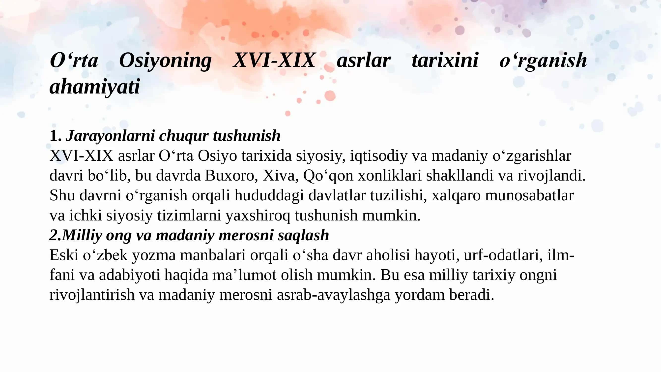 O‘rta Osiyoning XVI-XIX asrlar tarixiga oid eski o‘zbek tilidagi yozma manbalar 2