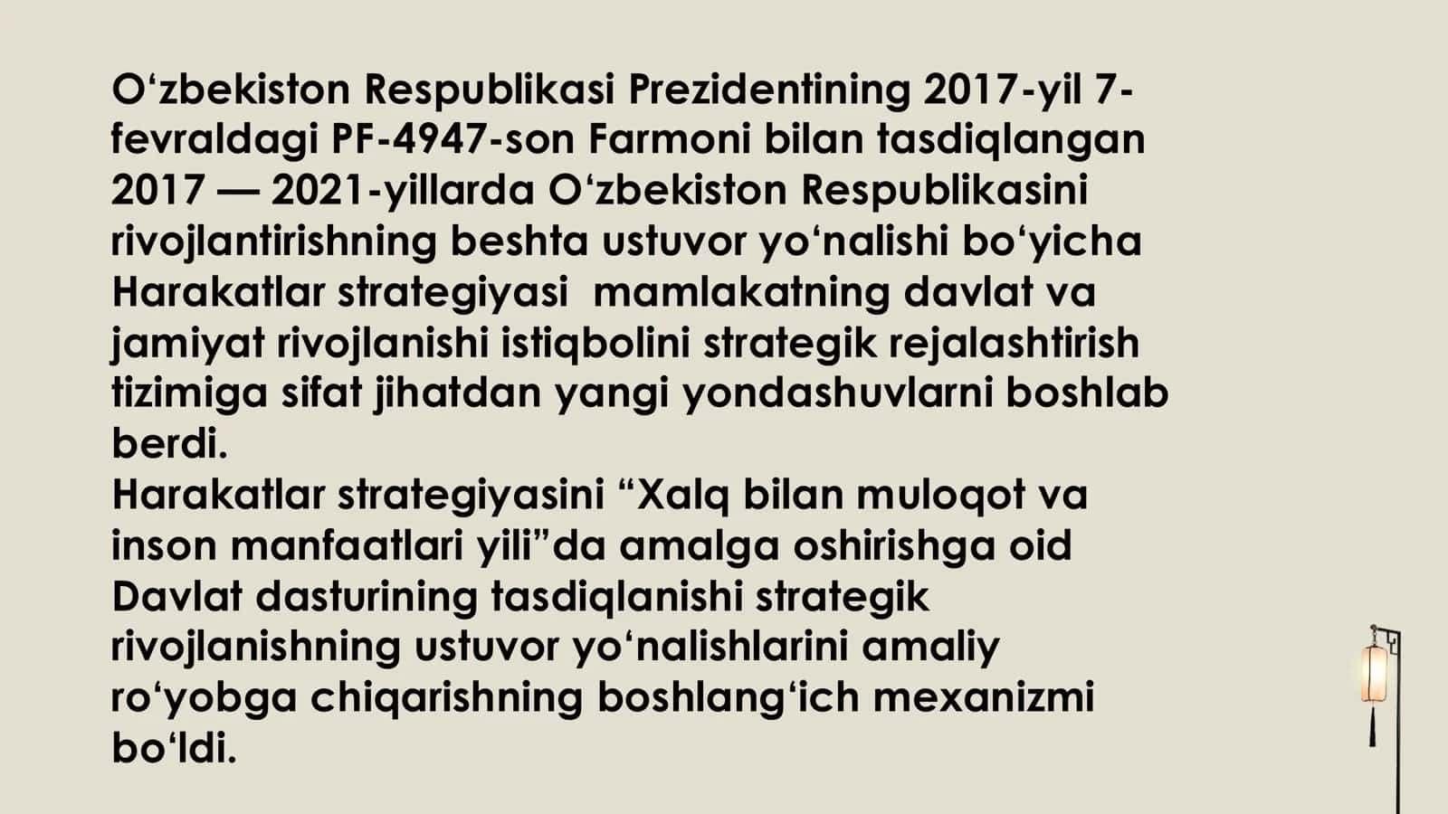 OʻZBEKISTON RESPUBLIKASINI YANADA RIVOJLANTIRISH BOʻYICHA HARAKATLAR STRATEGIYASI TOʻGʻRISIDA 2