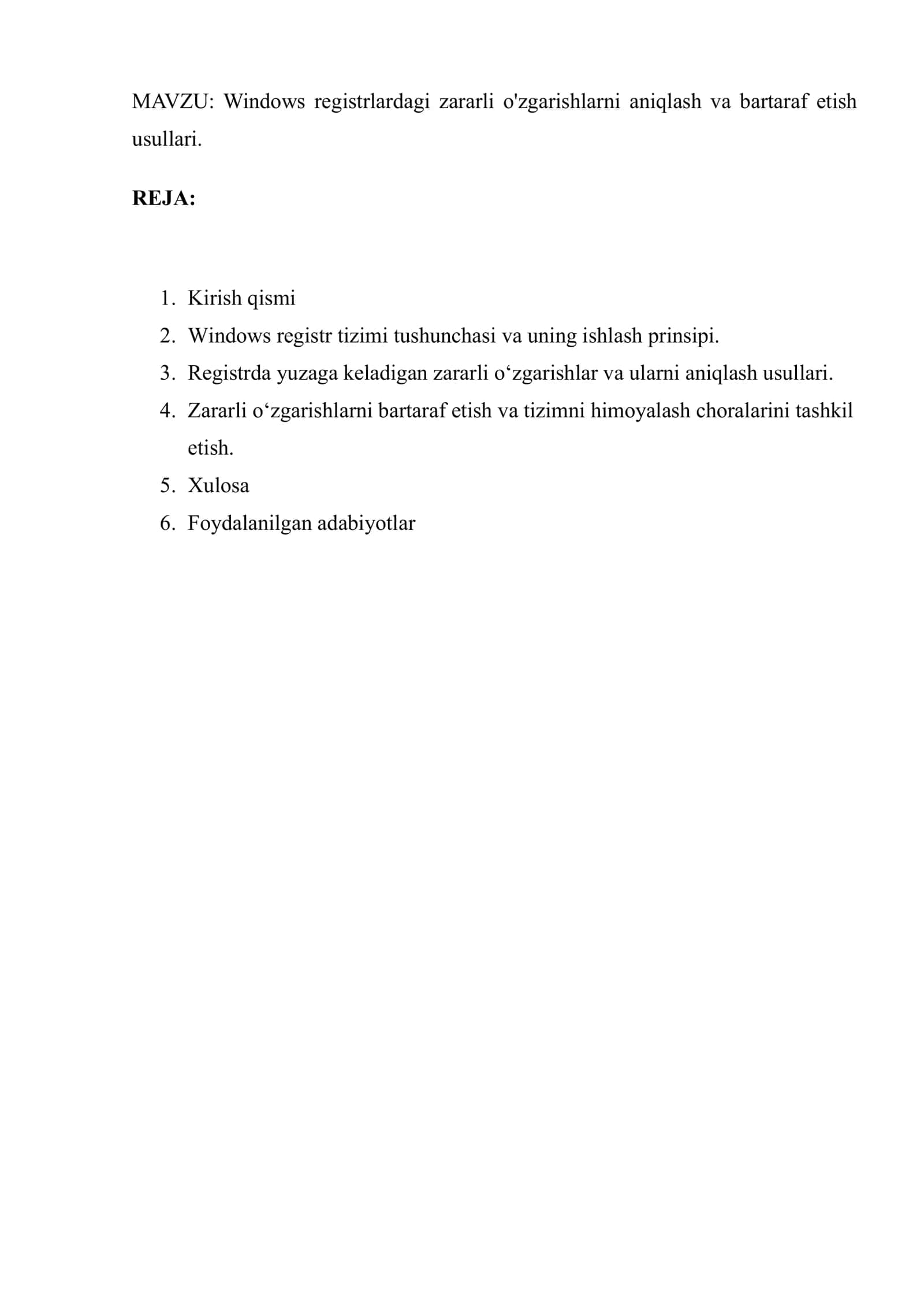Windows registrlardagi zararli o'zgarishlarni aniqlash va bartaraf etish usullari 2