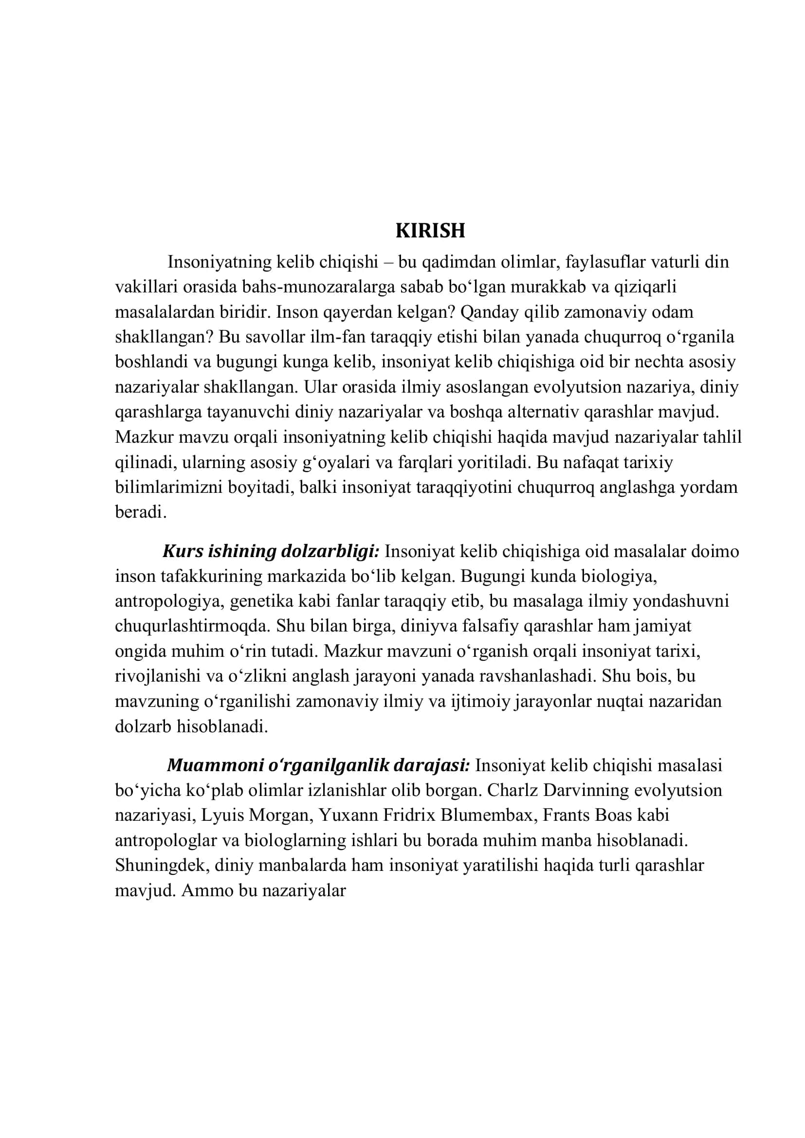 INSONIYAT KELIB CHIQISHI NAZARIYALARI 2