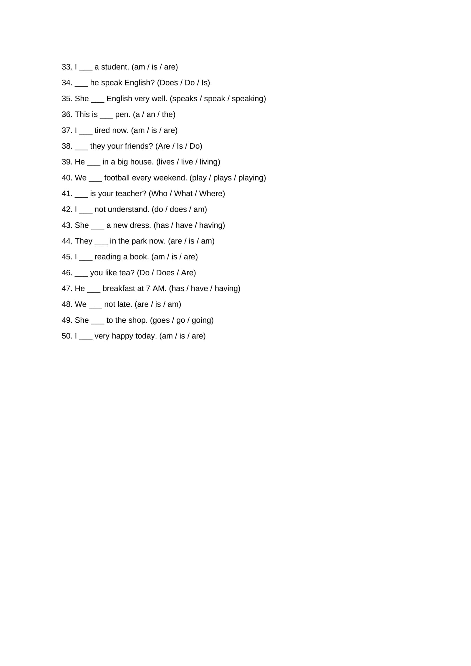English Starter Level Test (50 Questions) 2