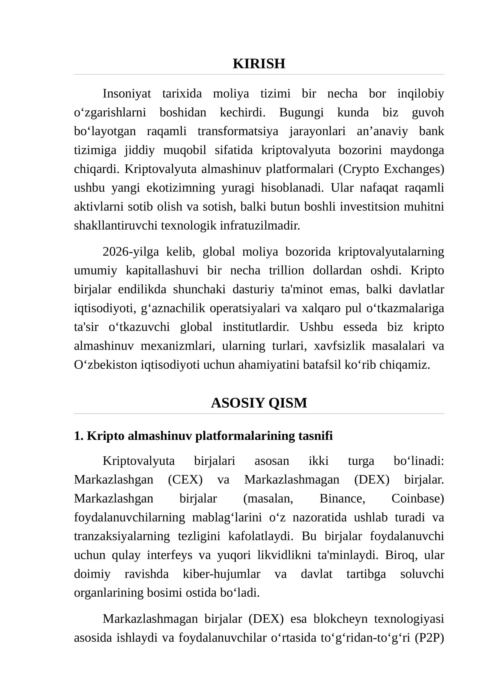 Kriptovalyuta Almashinuvi Platformalari va Ularning Zamonaviy Iqtisodiyotdagi O‘rni 2