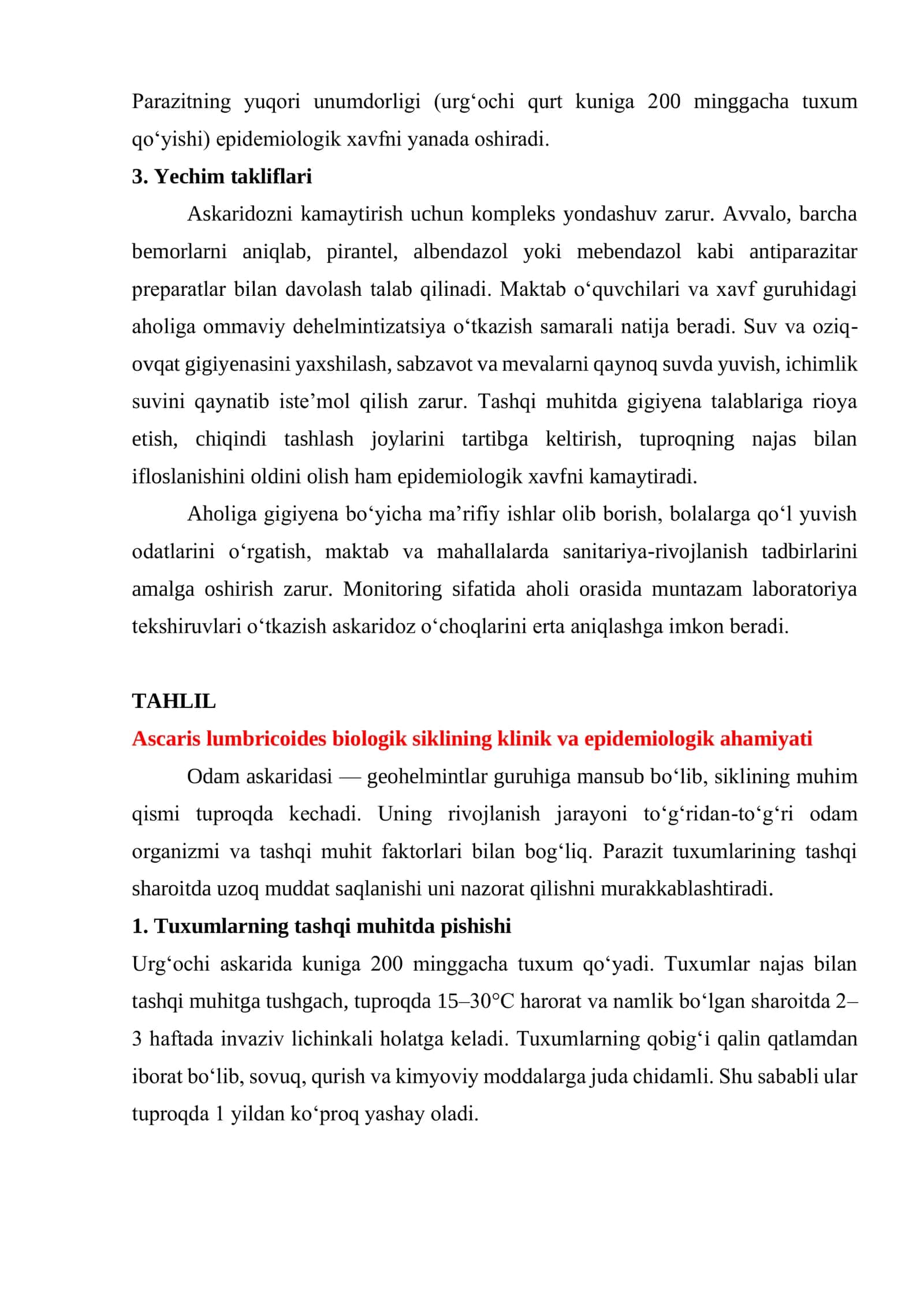 Odam askaridasi biologik sikli asosida askaridozning rivojlanish mexanizmlari va epidemiologik xavflarini baholash 2