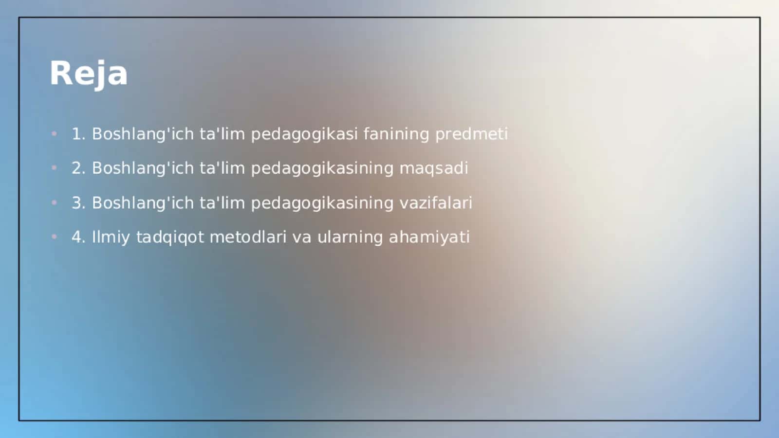 Boshlang'ich ta'lim pedagogikasi fanining predmeti maqsadi,  vazifasi va ilmiy tadqiqot metodlari 2