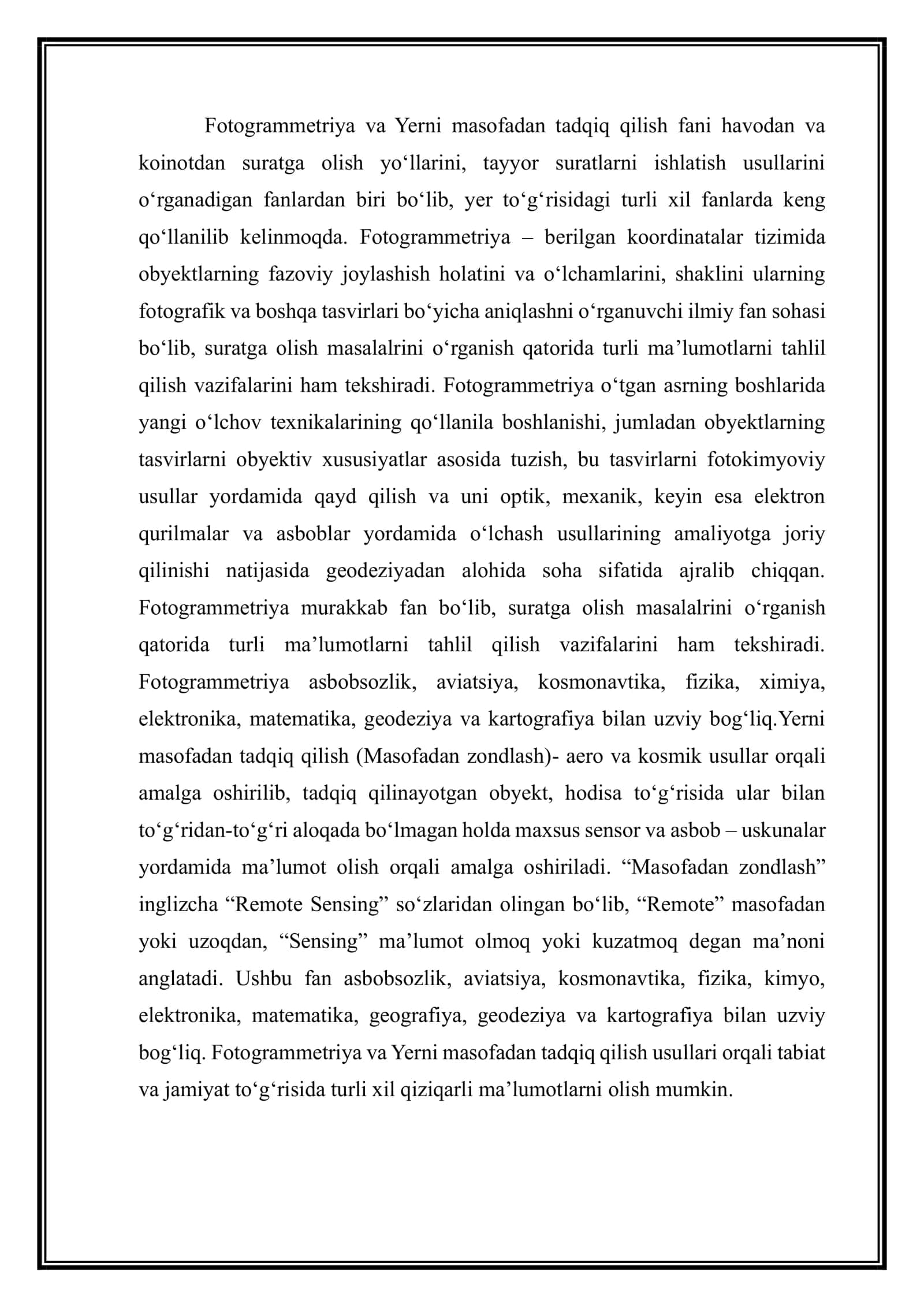 Suratga olinadigan hududning o‘rtacha mutloq va nisbiy balandligini hisoblash. 2