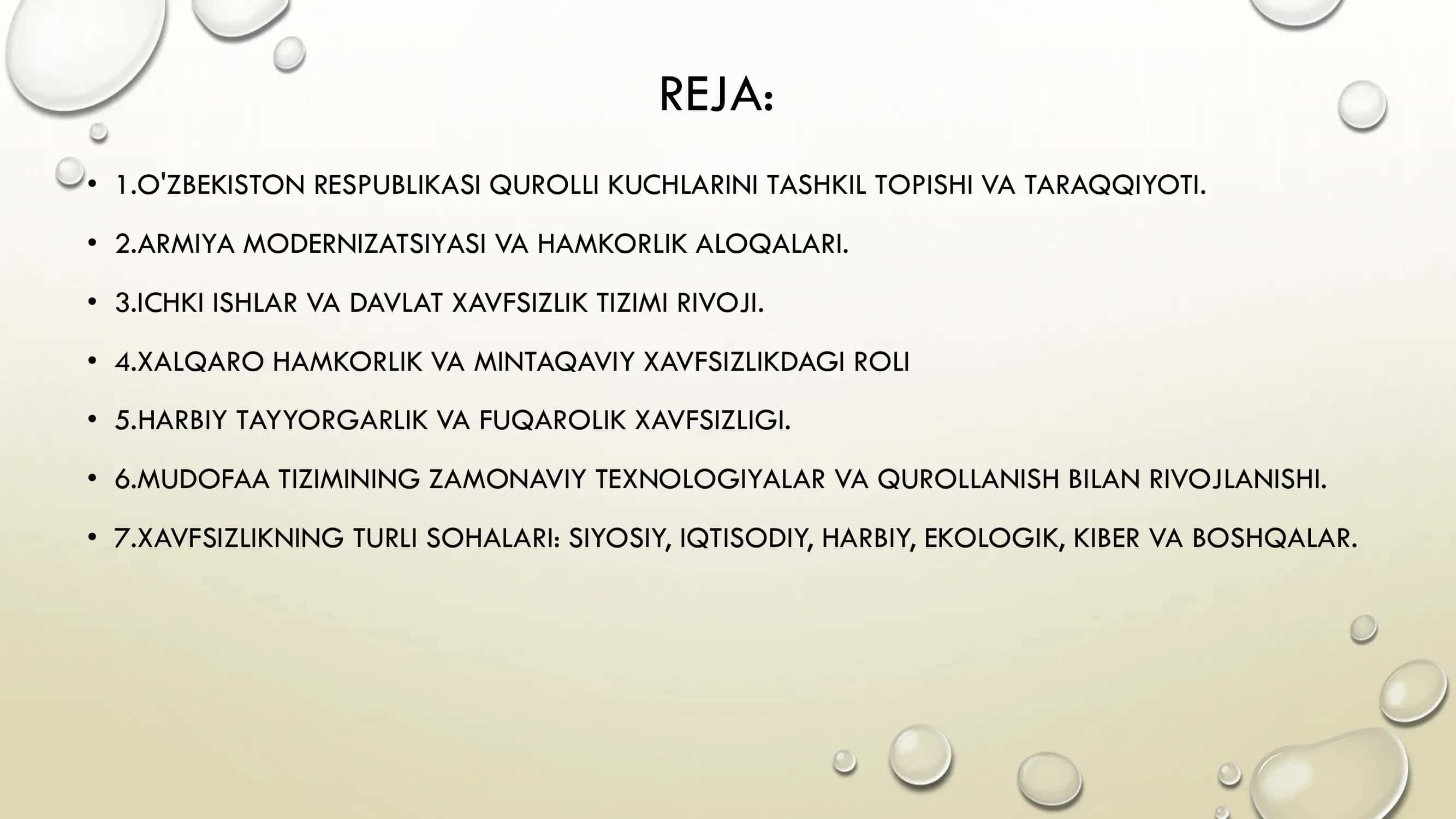 O'ZBEKISTON RESPUBLIKASINING MUDOFAA TIZIMI 2