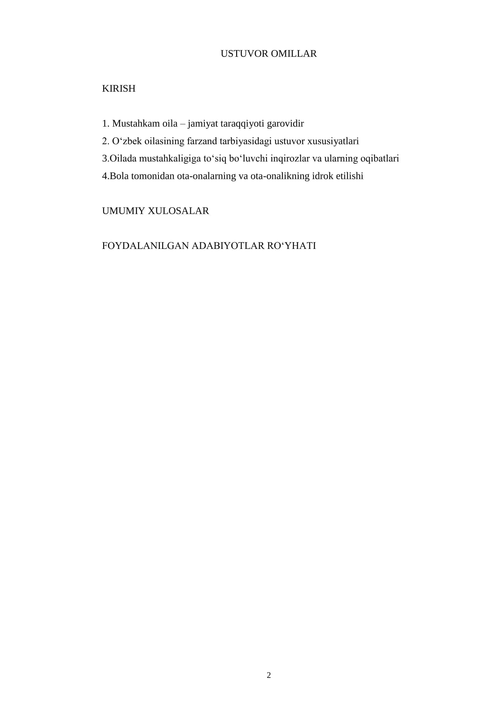 MUSTAHKAM OILA VA UNDA FARZAND KAMOLOTINI TA’MINLOVCHI USTUVOR OMILLAR 2