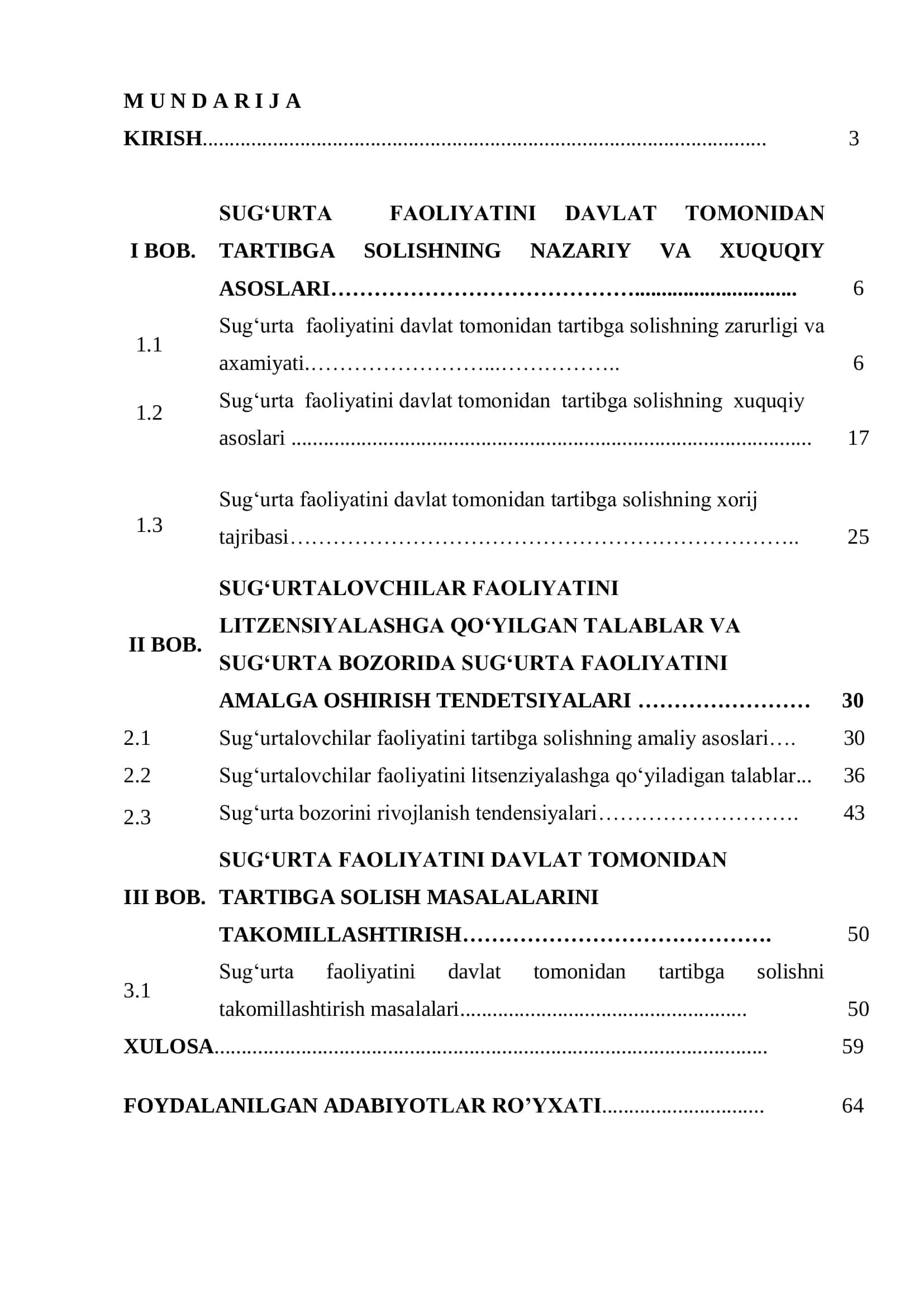 Sug’urta faoliyatini davlat tomonidan tartibga solish mexanizmi va uni takomillashtirish yo’nalishlari 2