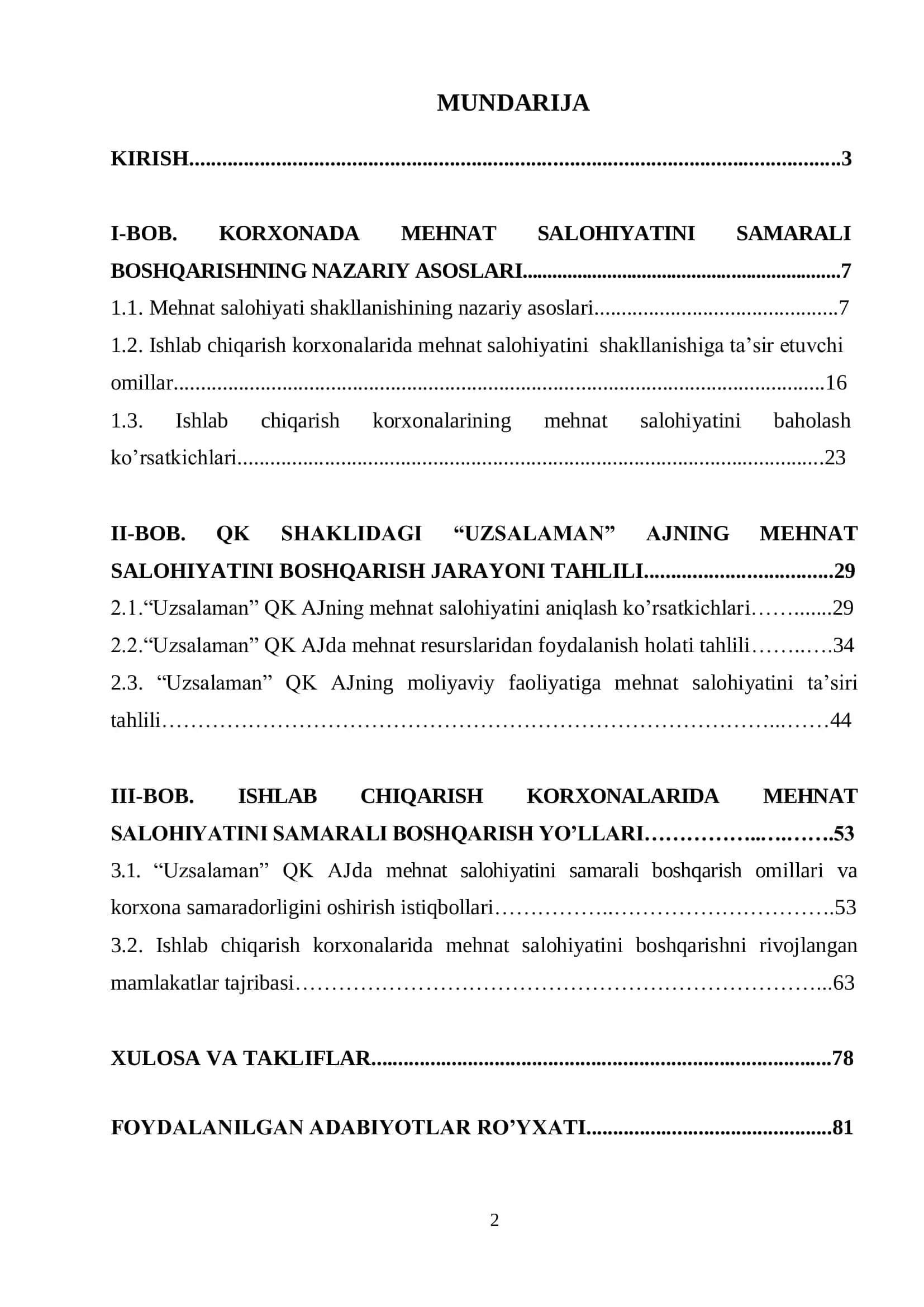 Menejment bakalavr ta’lim yo‘nalishi bo‘yicha BITIRUV MALAKAVIY ISHI 2