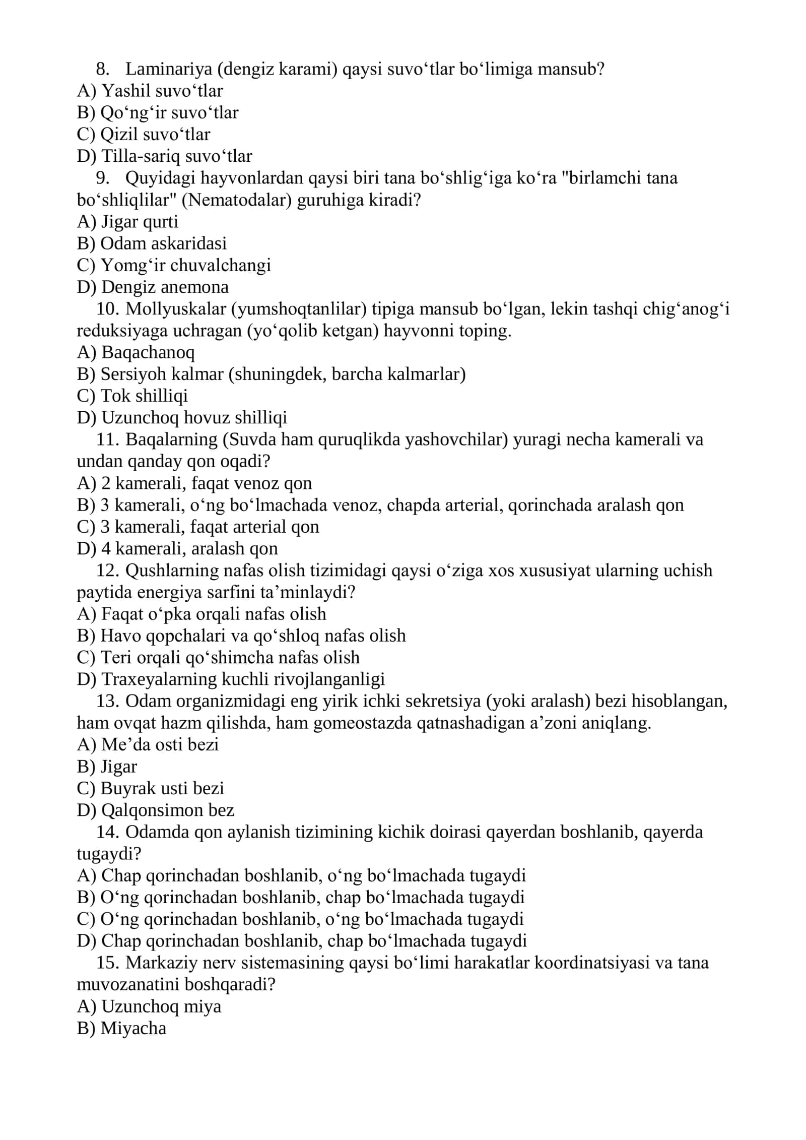 DTM repititsion-diagnostik testlar 2026-yil Biologiya-Geografiya 2