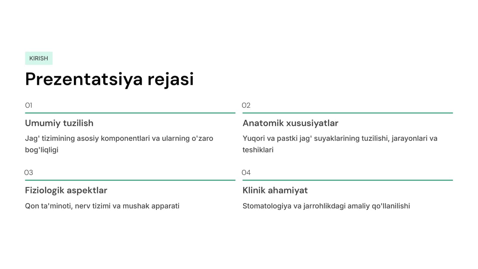 Yuqori va pastki jag‘ning anatomik tuzilishi. 2