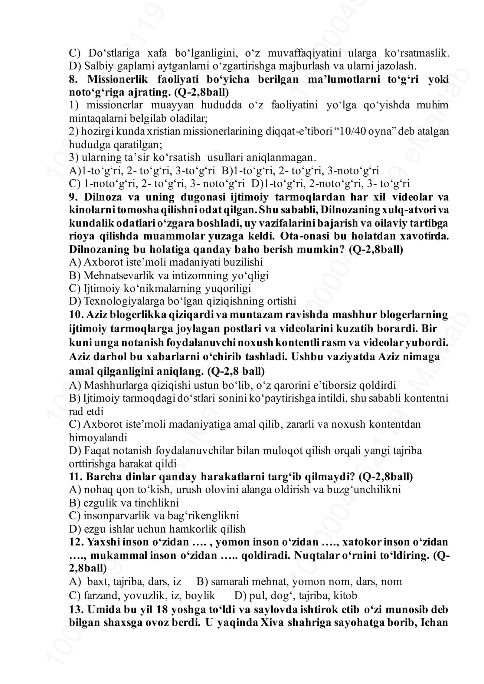 11-SINF TARBIYA. ChSB – Original variant 2