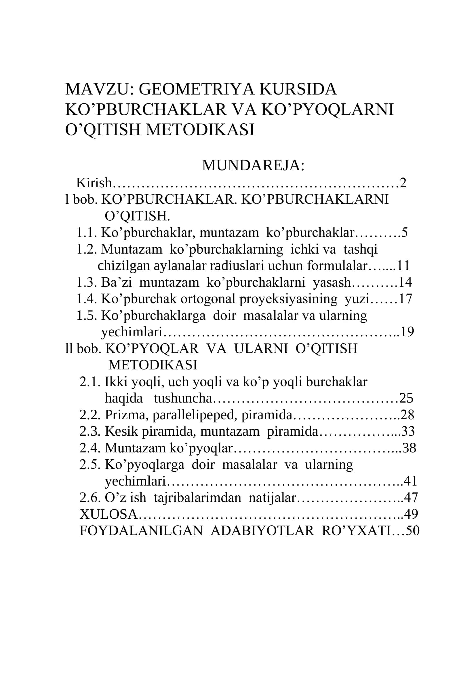 Geometriya kursida ko’pburchaklar va ko’pyoqlarni o’qitish metodikasi 2