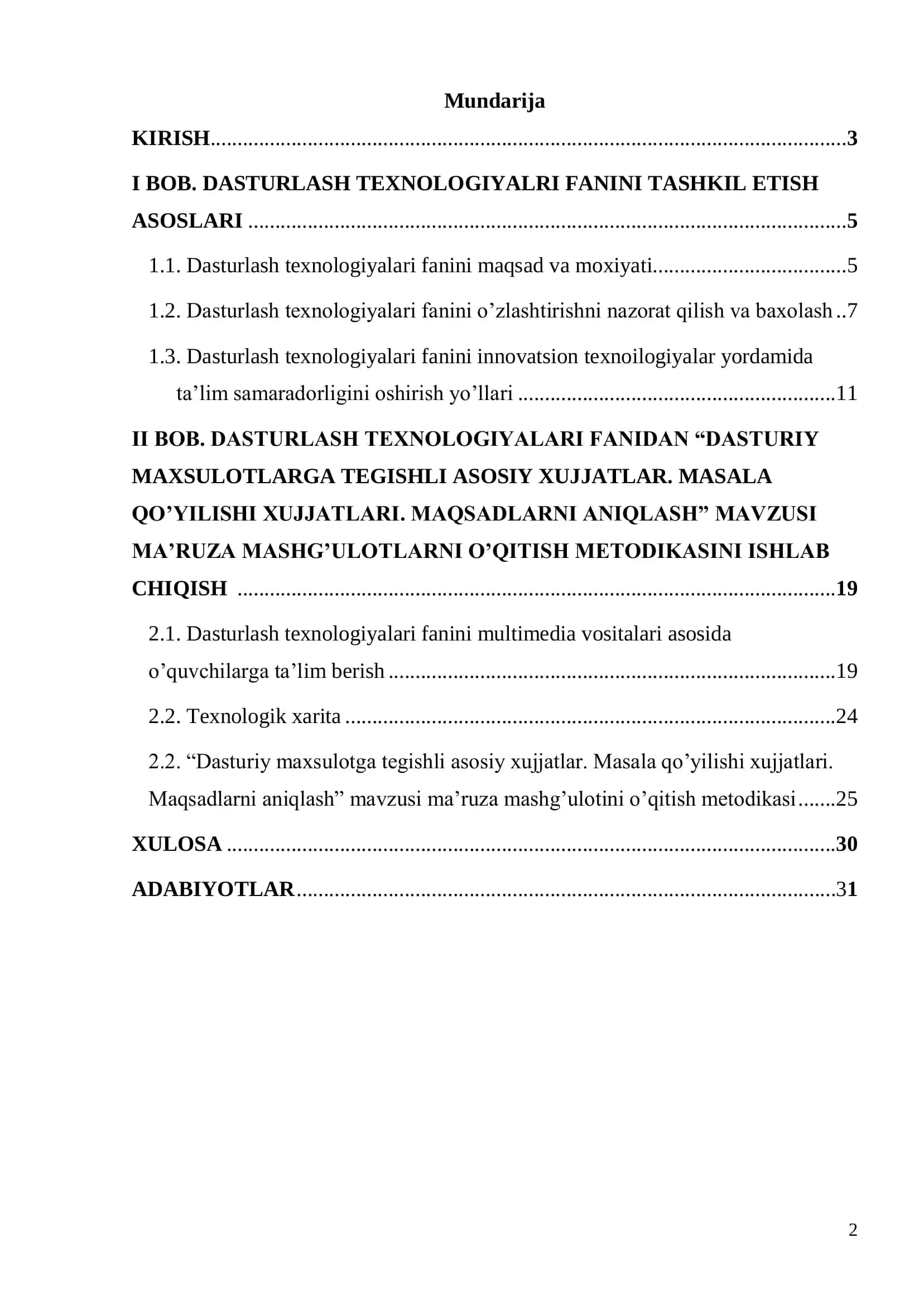 ―Dasturlash texnologiyalari‖ fanini pedagogik va axborot texnologiyalari yordamida o‘qitish metodikasi 2