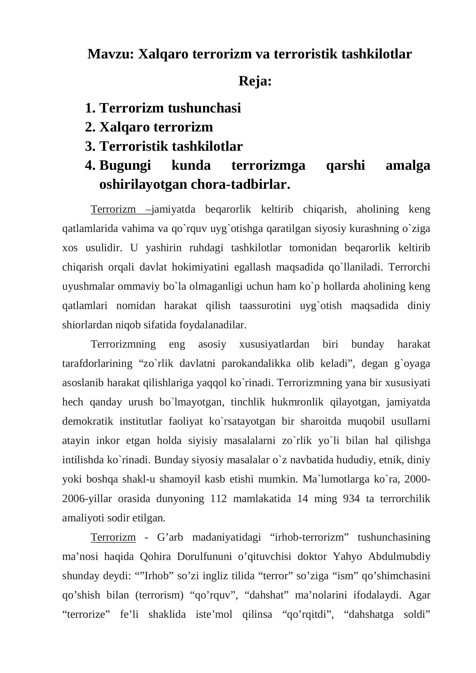 Xalqaro terrorizm va terroristik tashkilotlar 2