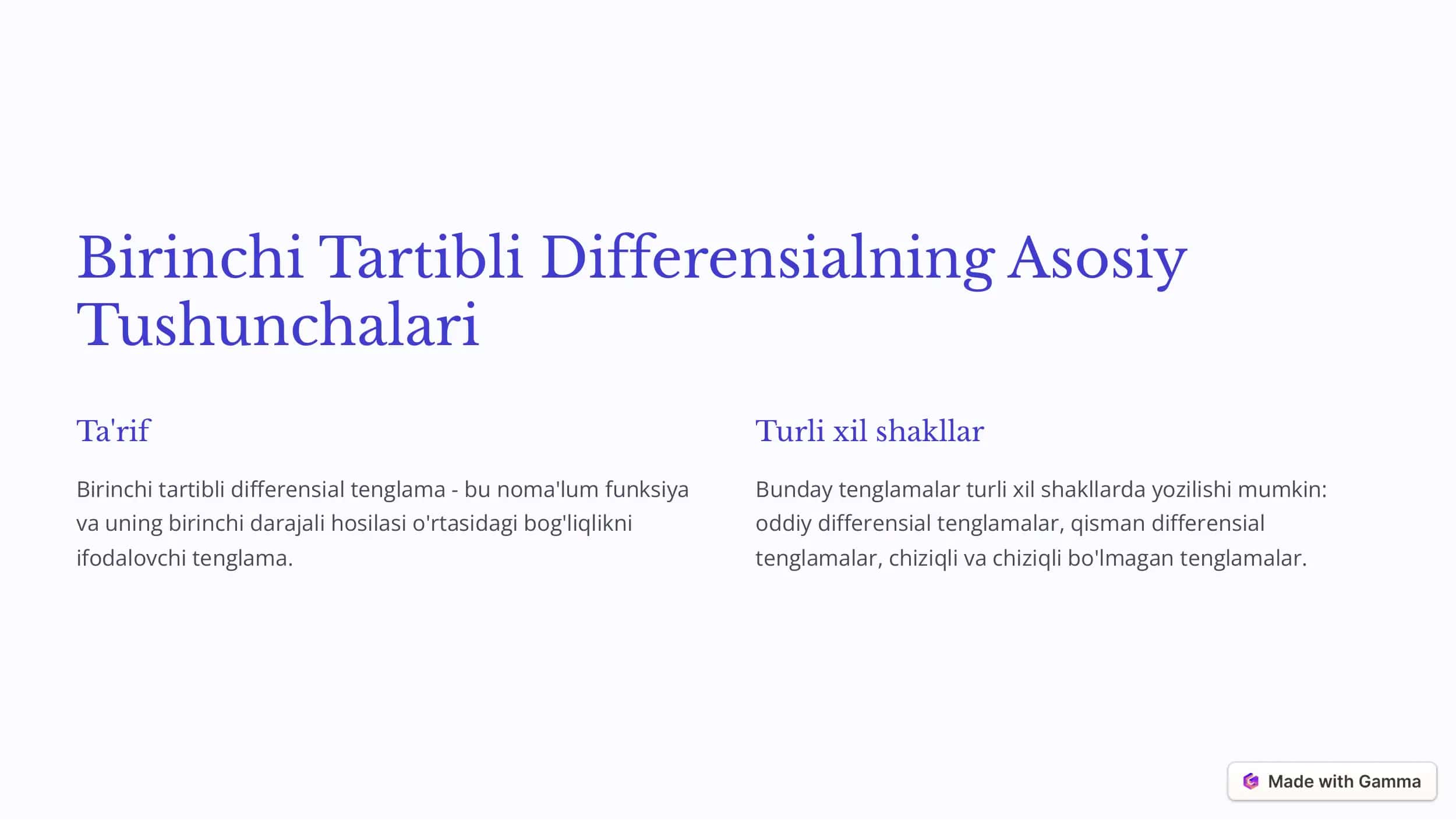 Birinchi Tartibli Differensial 2