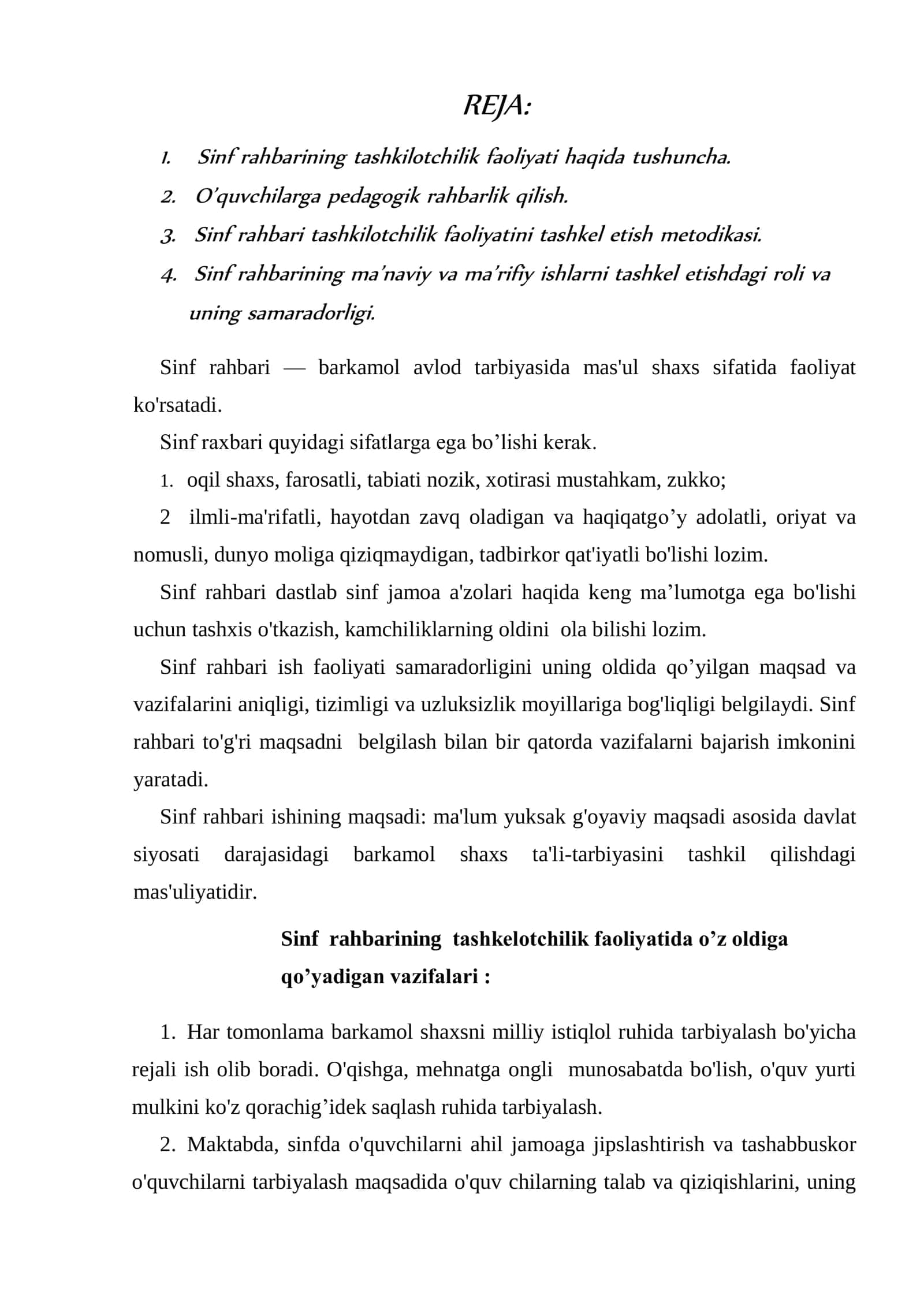 Sinf rahbarining tashkilotchilik faoliyati 2