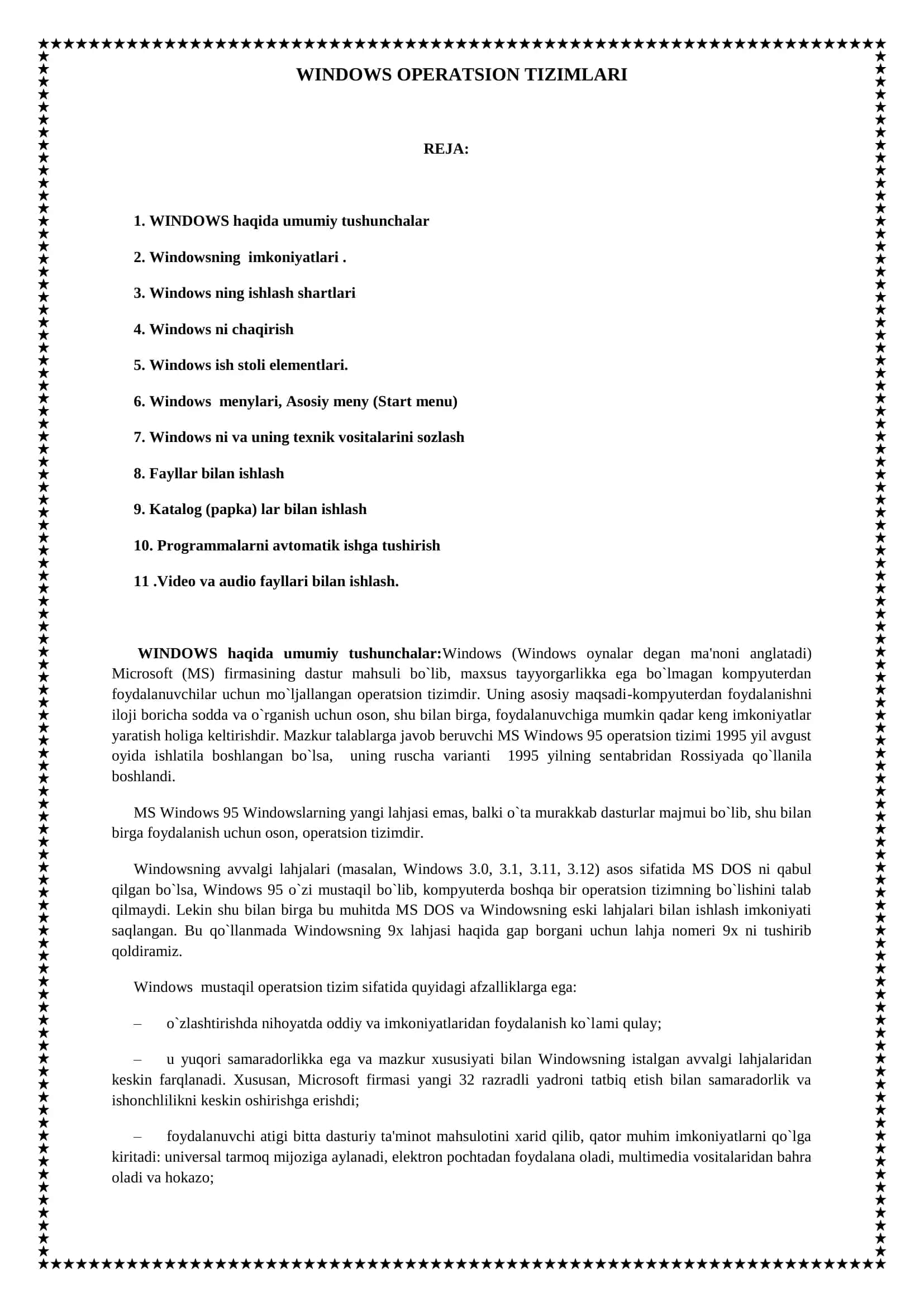 WINDOWS OПЕPАЦИОН ТИЗИМЛАРИ 2