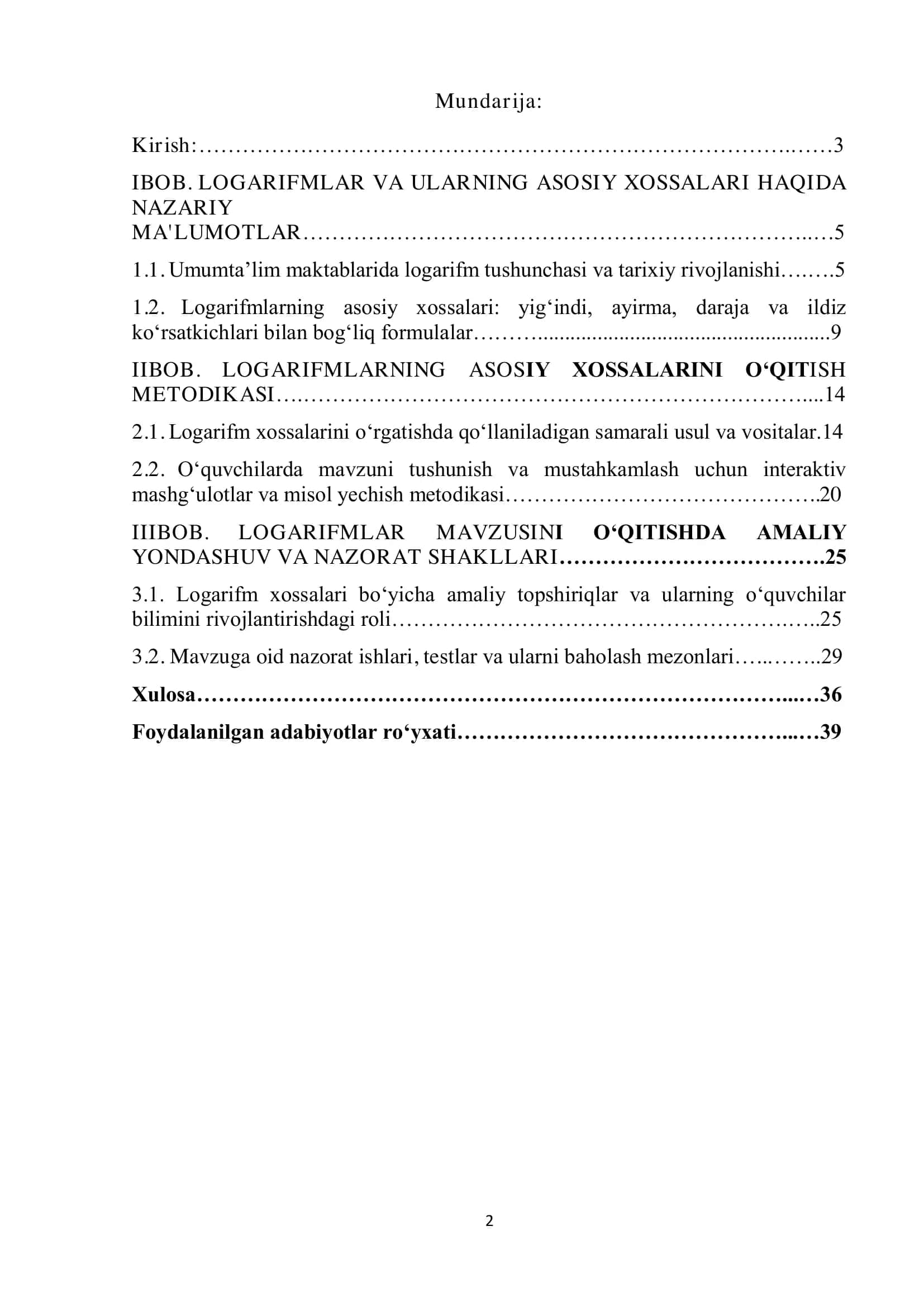Umumta'lim maktablari matematika kursida logarifm asosiy xossalarining qo'llanilishi mavzusini o'qitish metodikasi 2
