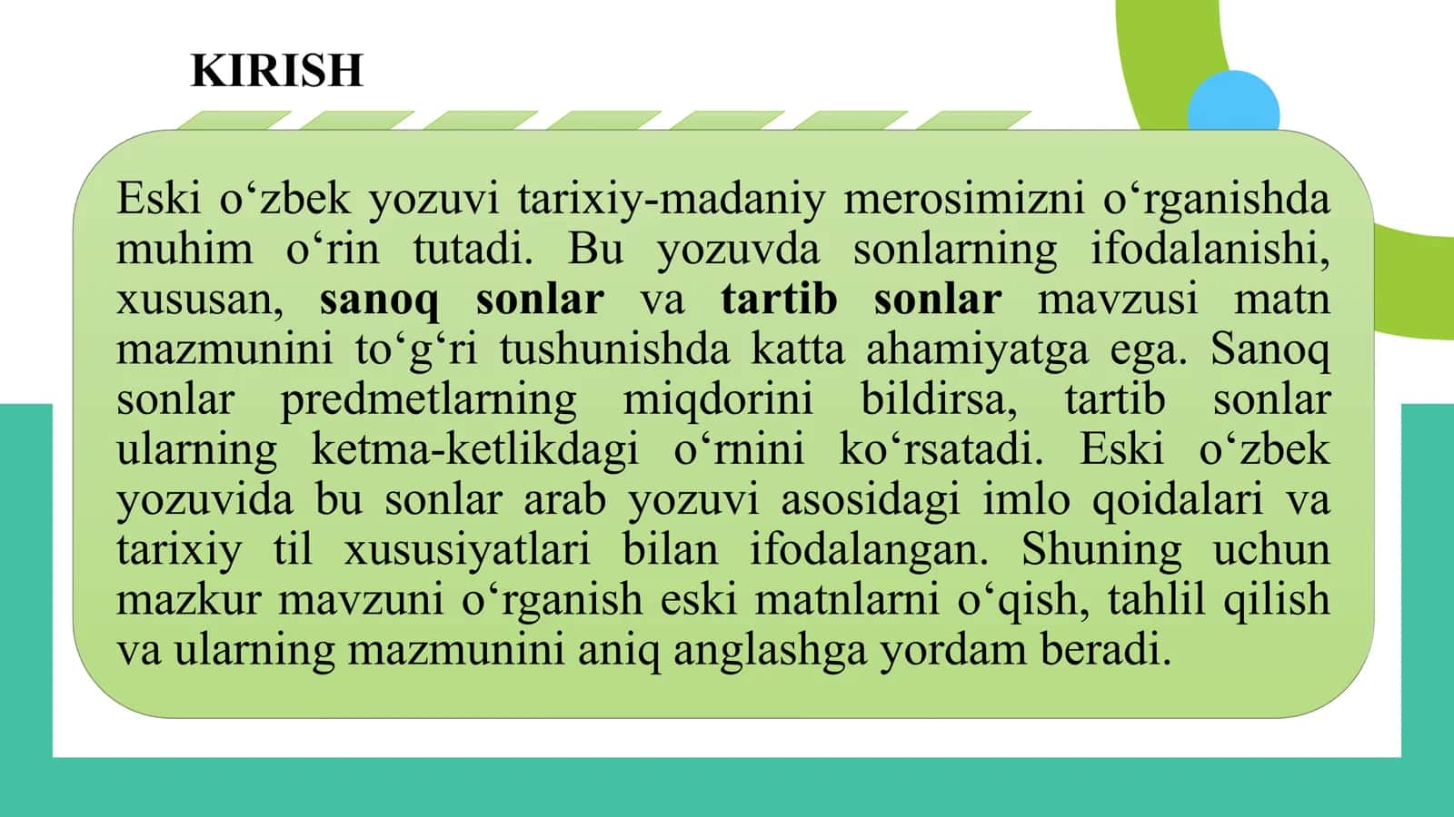 Eski O‘zbek yozuvida sanoq va tartib sonlar 2