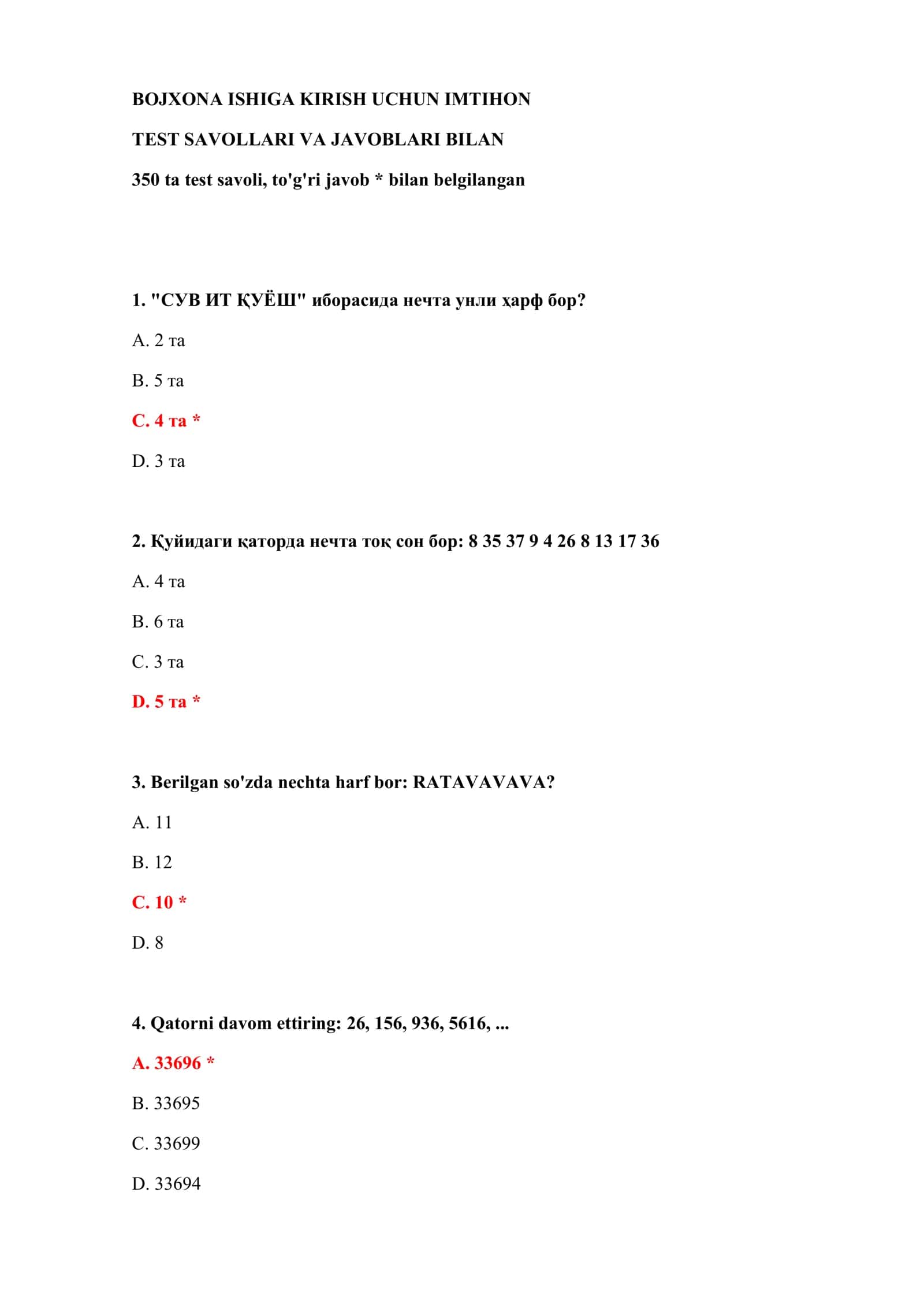 TEST SAVOLLARI VA JAVOBLARI 2