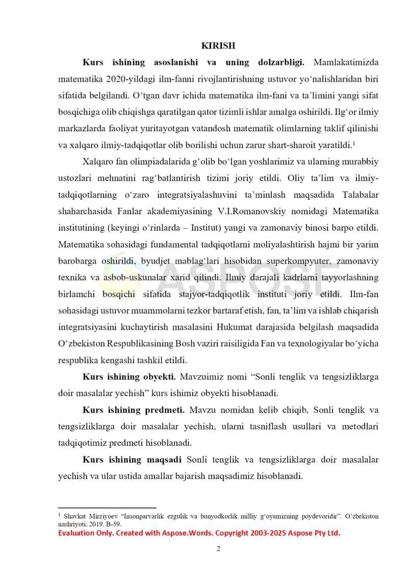 Sonli tenglik va tengsizliklarga doir masalalar yechish 2