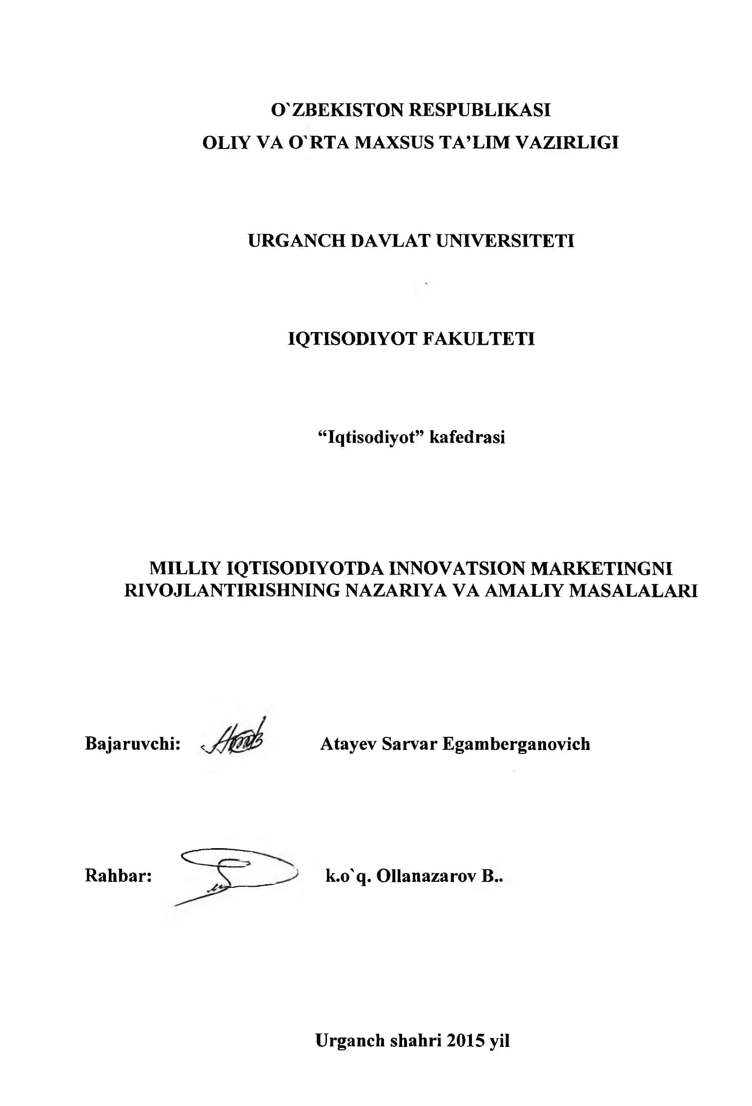 MILLIY IQTISODIYOTDA INNOVATSIYA MARKETING N1 2