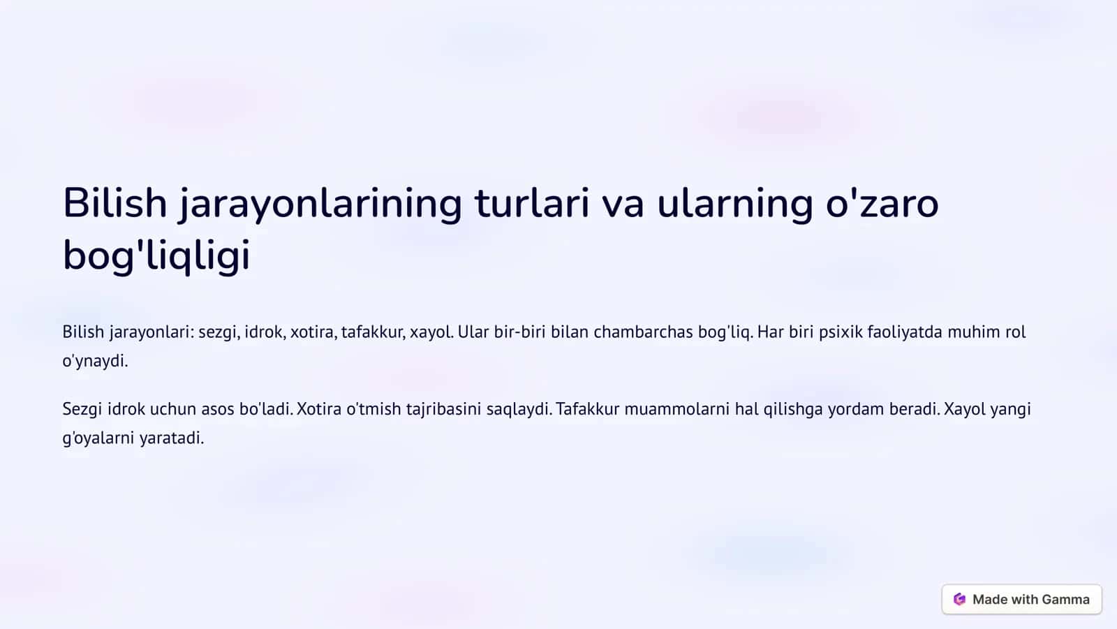 Bilish Psixik Jarayonlari va Idrok: Umumiy Tasavvurlar 2