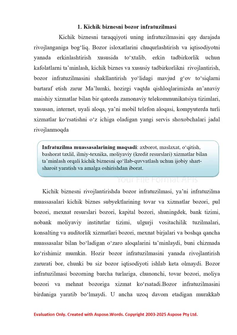 Kichik biznesni rivojlantirishda bozor infratuzilmasi o‘rni 2