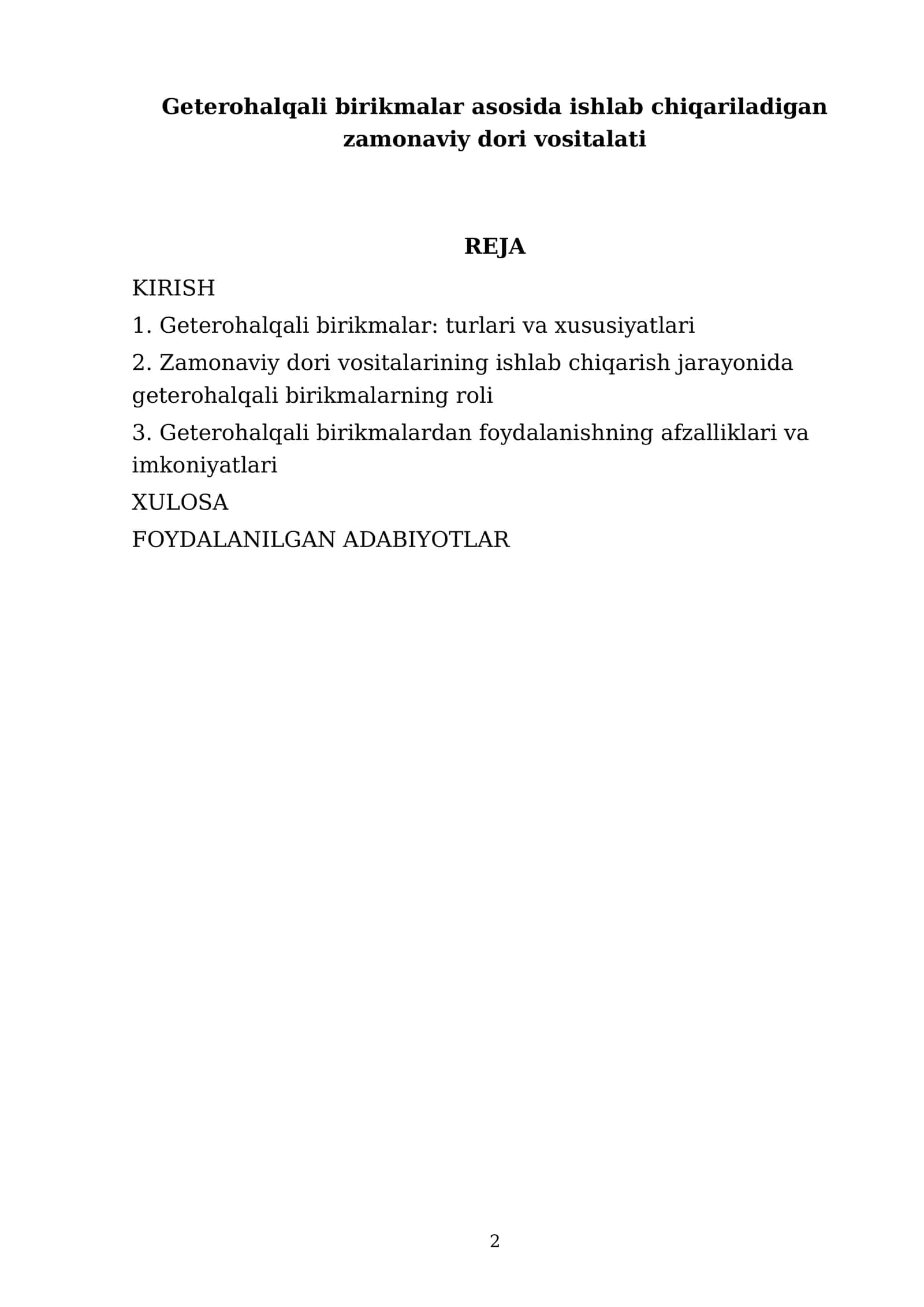 Geterohalqali birikmalar asosida ishlab chiqariladigan zamonaviy dori vositalati 2