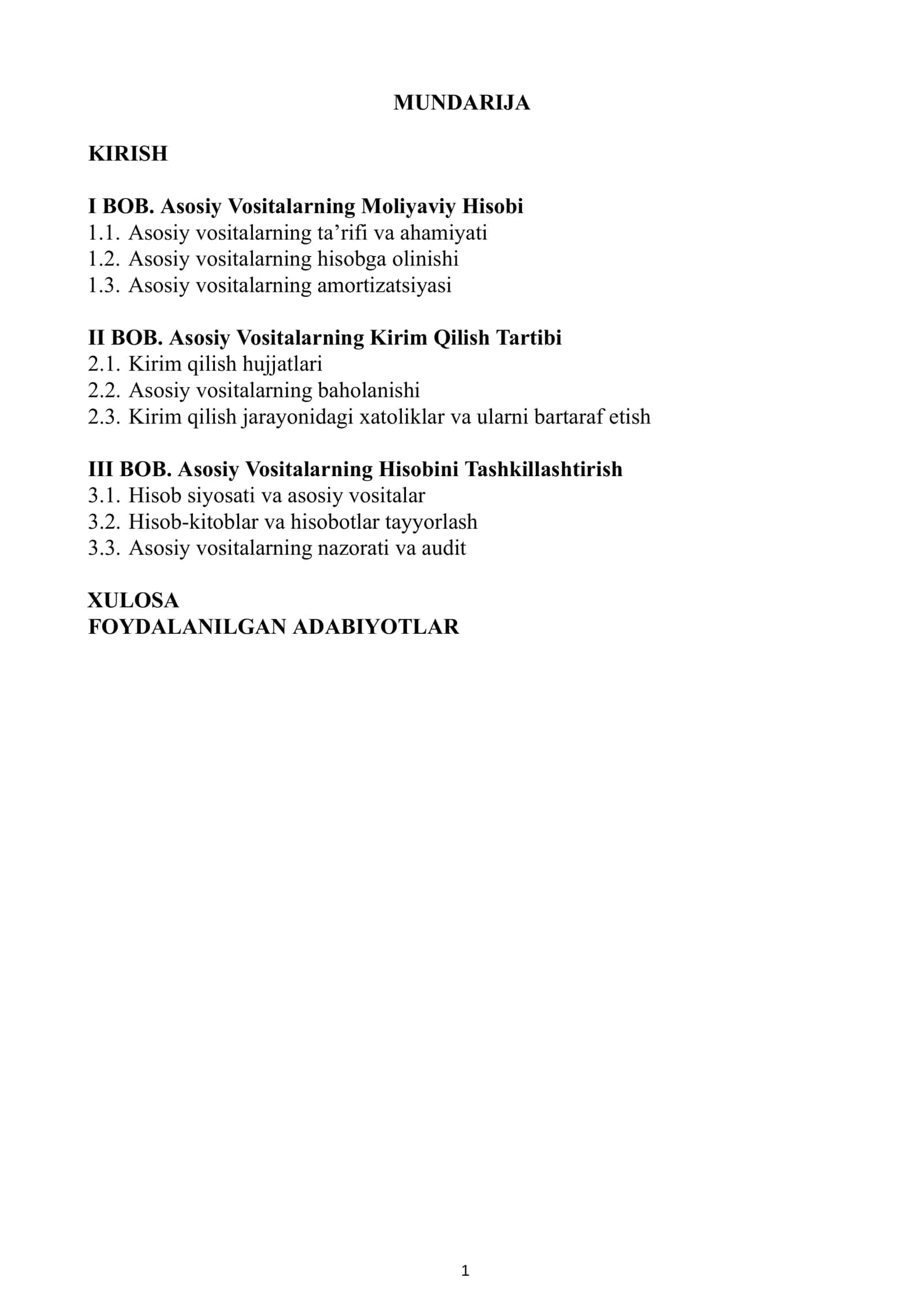 Asosiy Vositalar Kirim Qilish Hisobi 2
