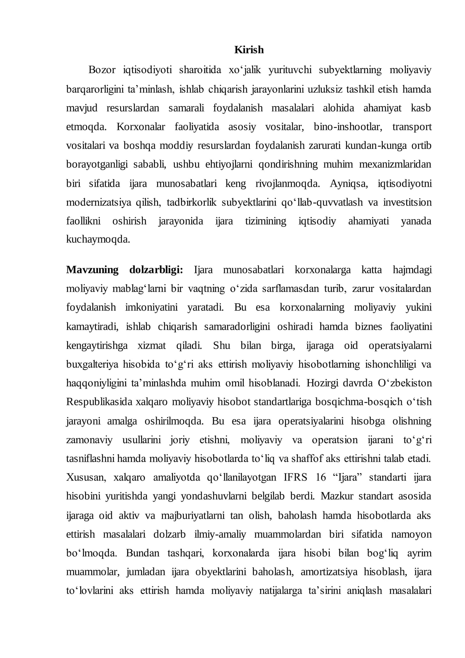 Ijara tushunchasi. Ijaraning asosiy turlari va ularning hisobi 2