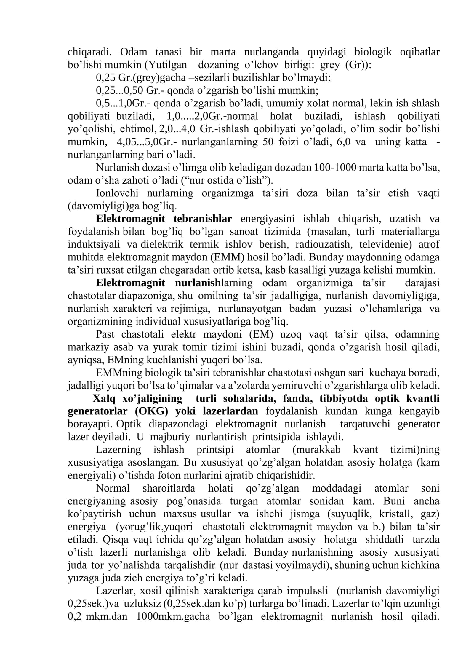 Ishlab chiqarishda zararli nurlanishlar, ularning hususiyatlari va inson organizmiga ta’siri 2