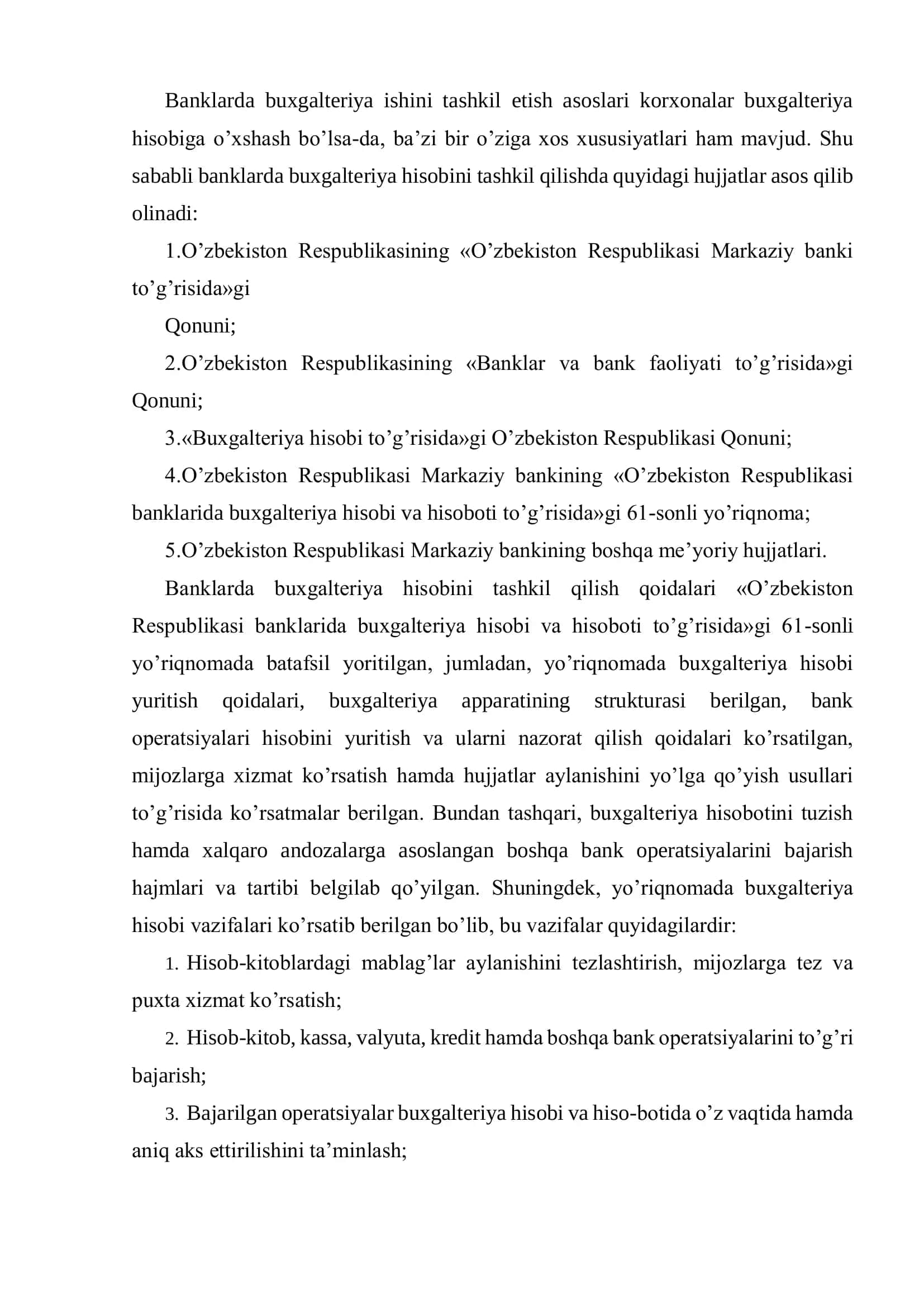 Banklarda buxgalteriya hisobini tashkil qilinishi 2