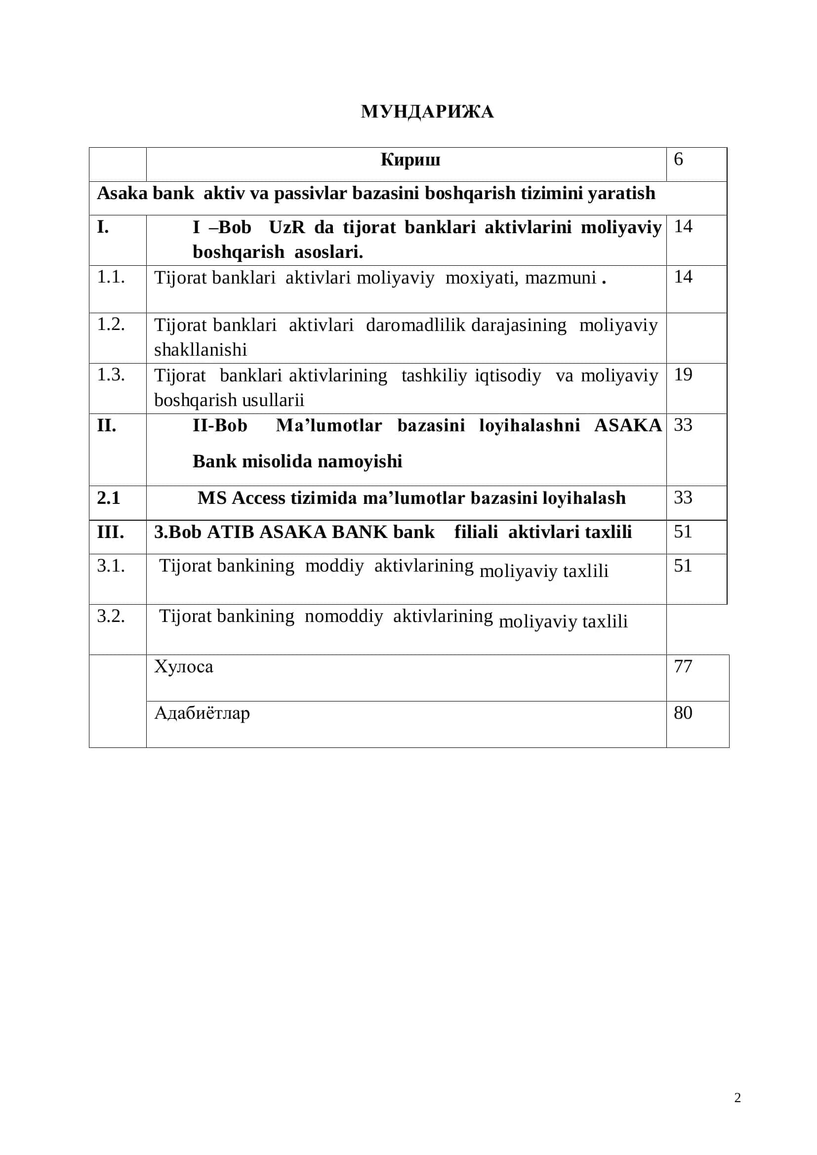 Asaka Bank aktiv va passivlar bazasini boshqarish tizimini yaratish 2