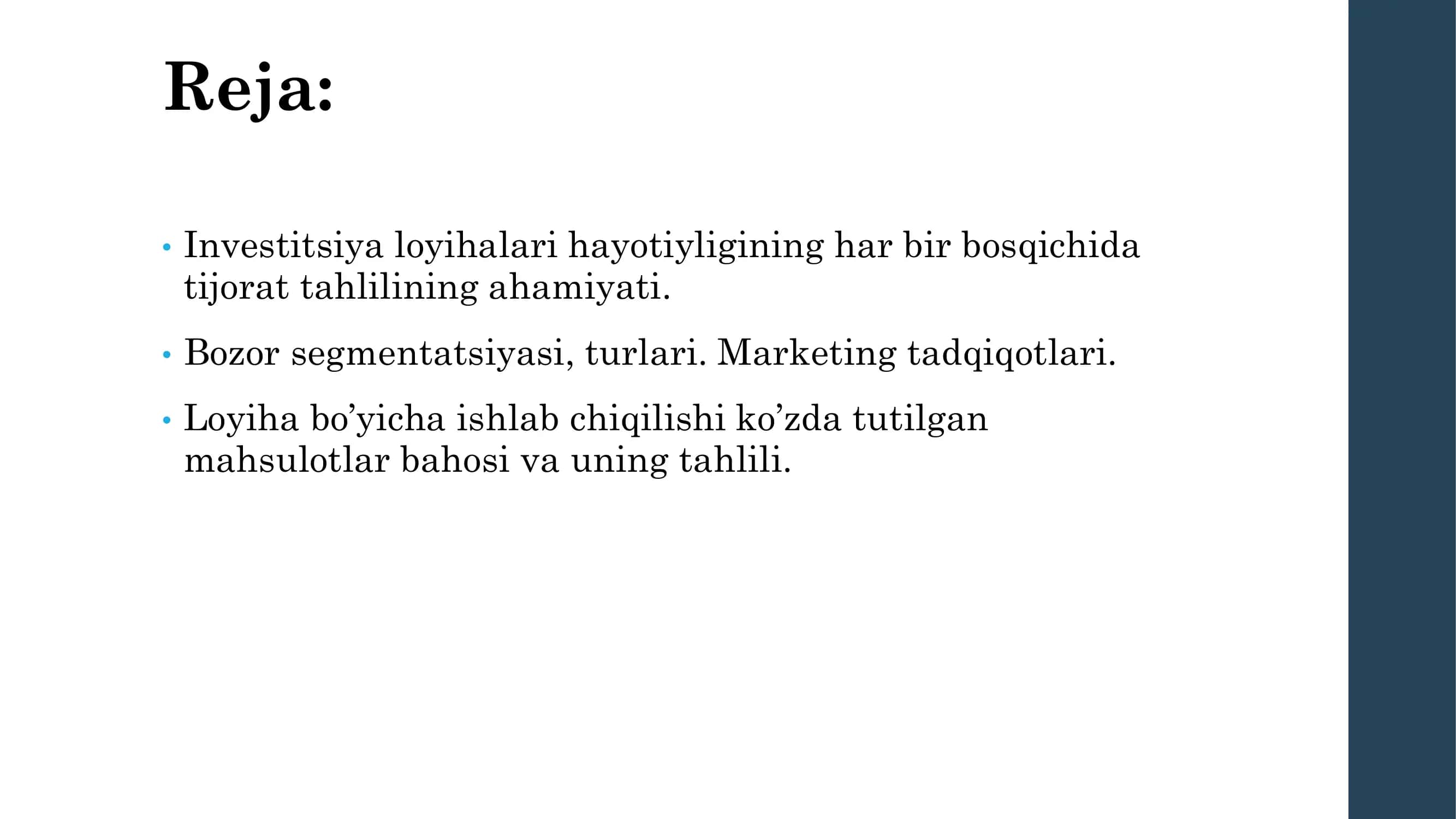 Loyihada kompleks tahlil tizimidagi marketing tahlili 2
