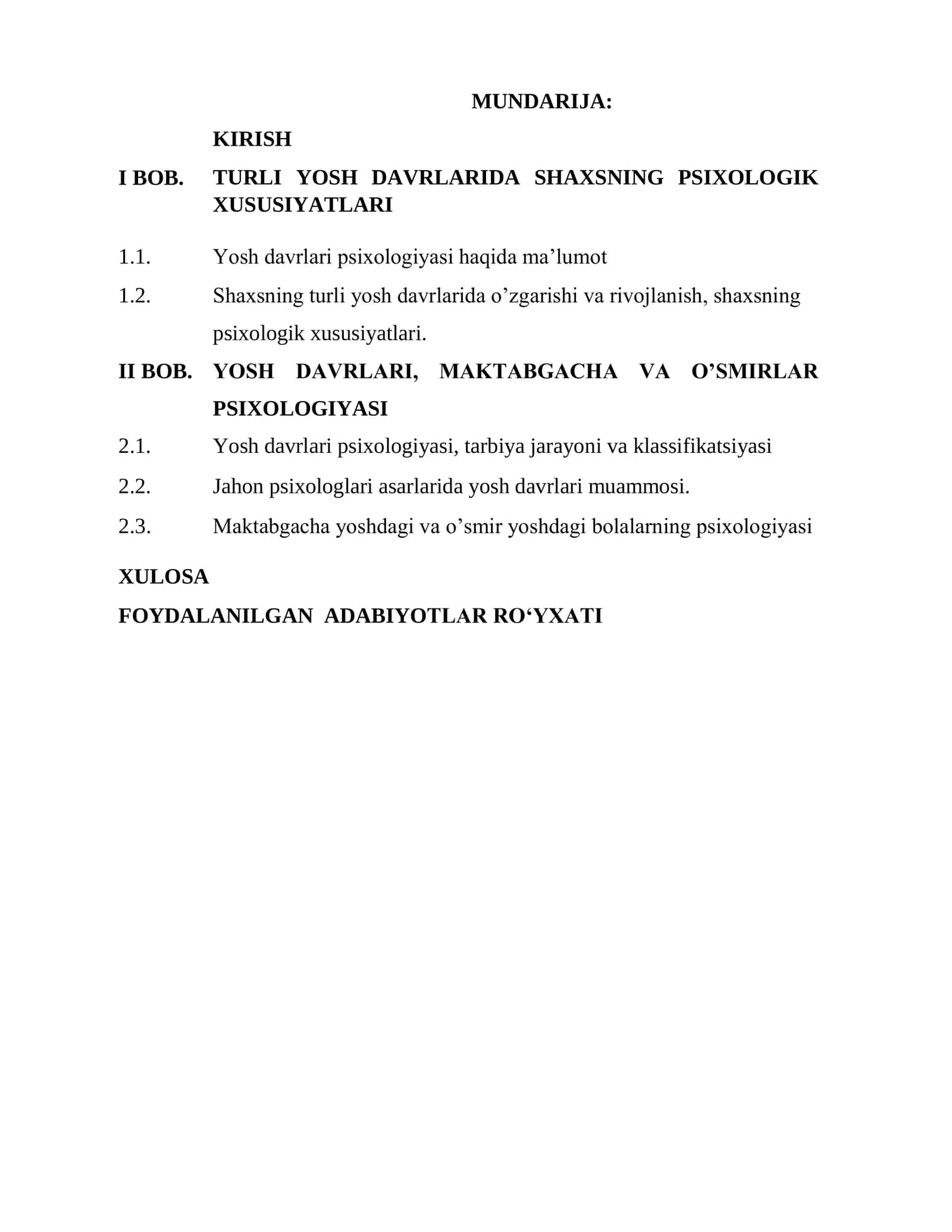 Turli yosh toifadagi insonlarning psixologik o’ziga xosligini aniqlash 2