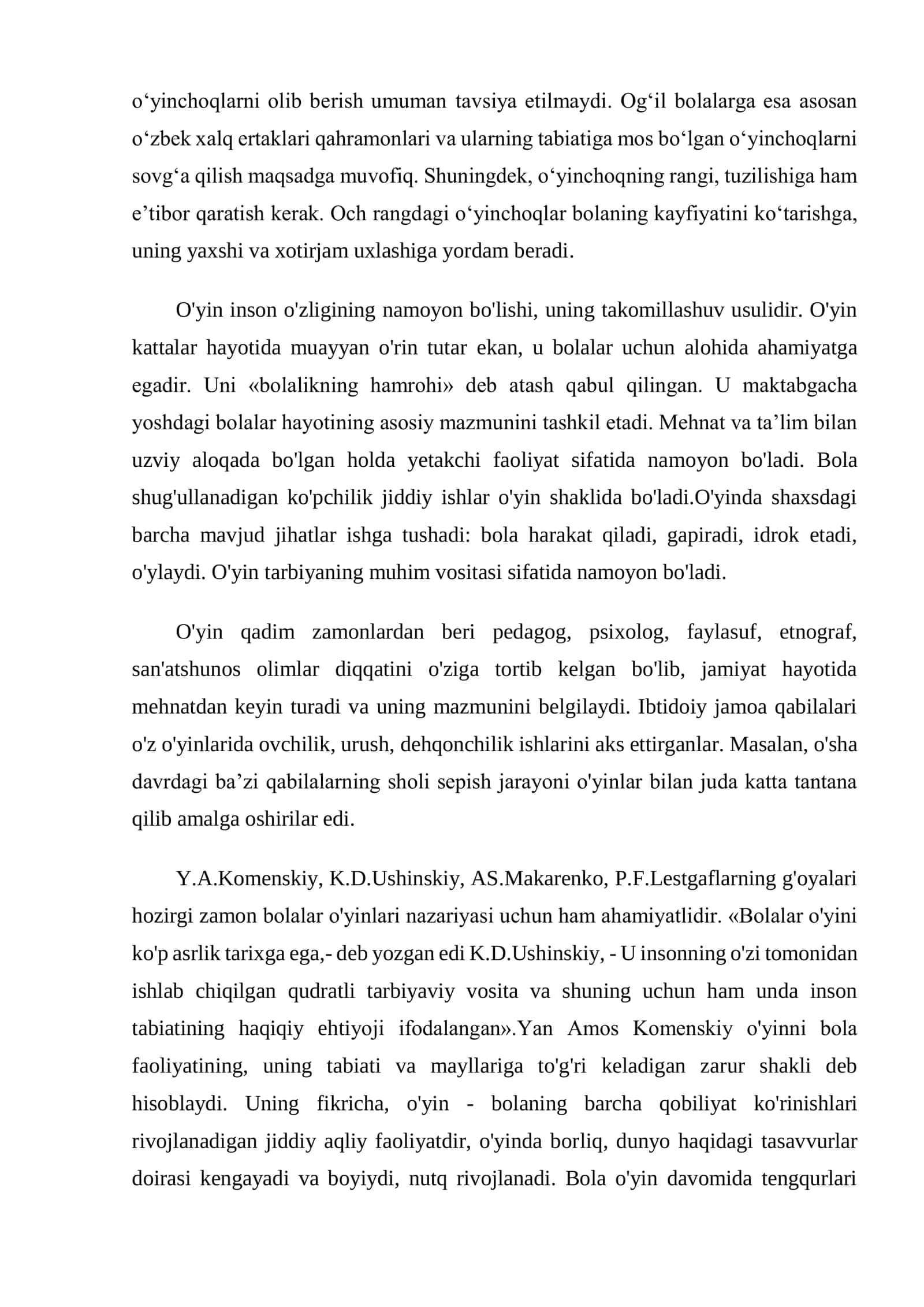 BOLA TARBIYASIDA O'YINCHOQNING AHAMIYATI 2